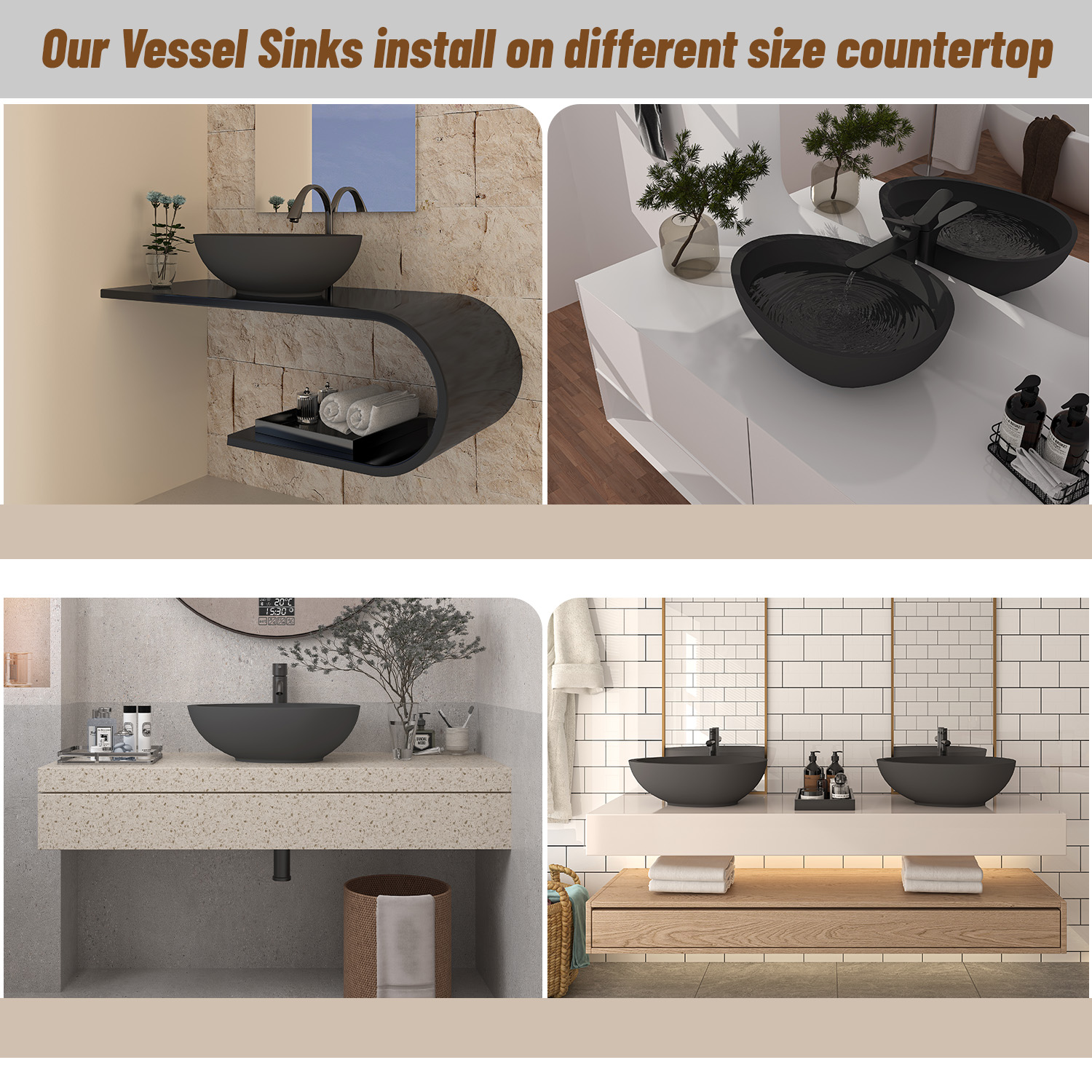 CASAINC 21in Bathroom Egg-shaped Concrete Vessel Sink With Drainer in Black Earth / Mottled Bluish Grey / Blue Ashes