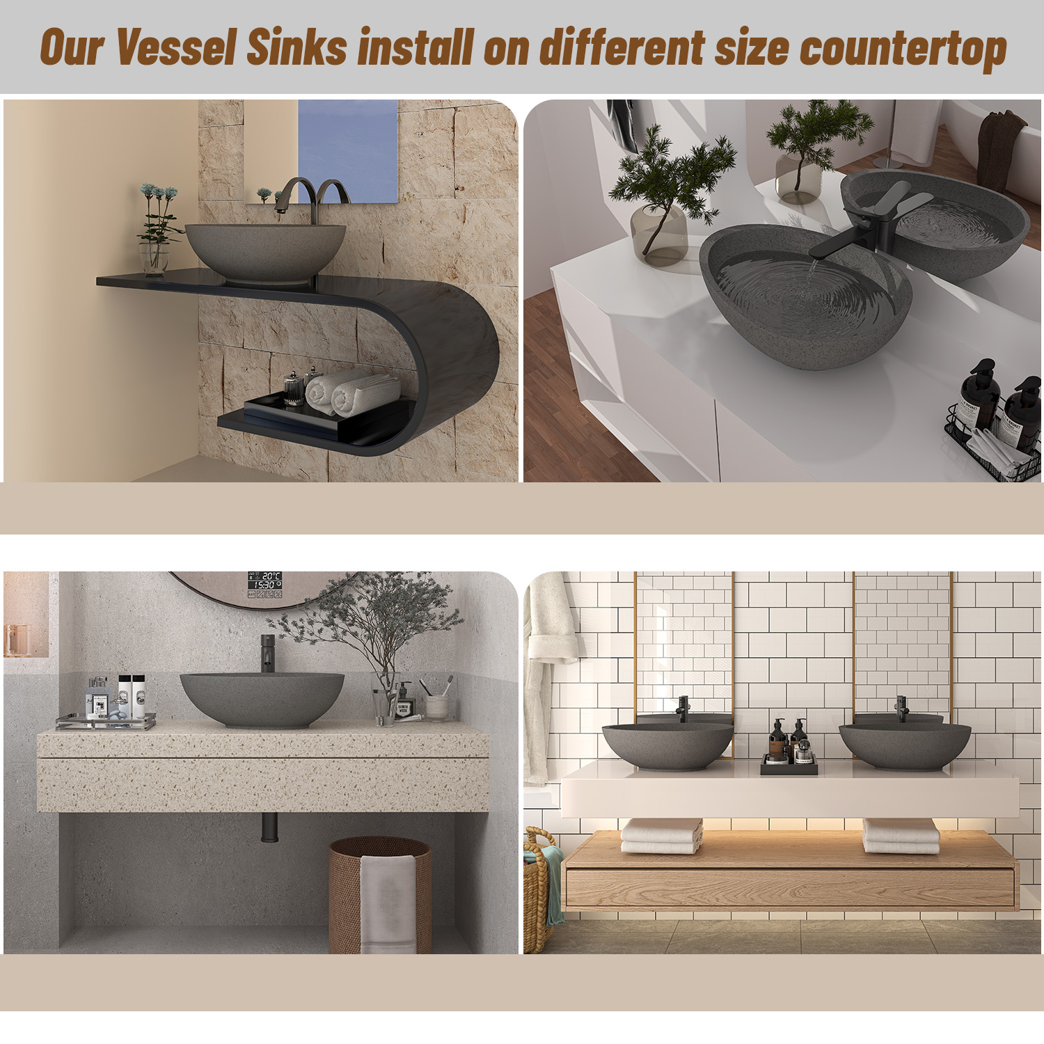 CASAINC 21in Bathroom Egg-shaped Concrete Vessel Sink With Drainer in Black Earth / Mottled Bluish Grey / Blue Ashes