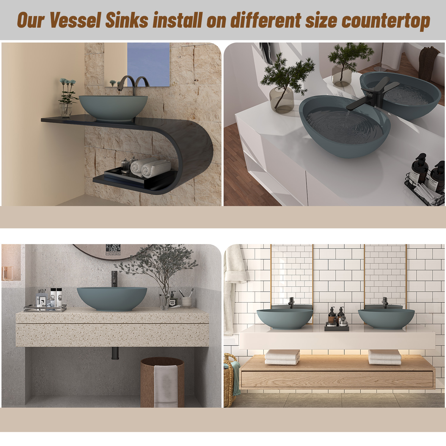 CASAINC 21in Bathroom Egg-shaped Concrete Vessel Sink With Drainer in Black Earth / Mottled Bluish Grey / Blue Ashes