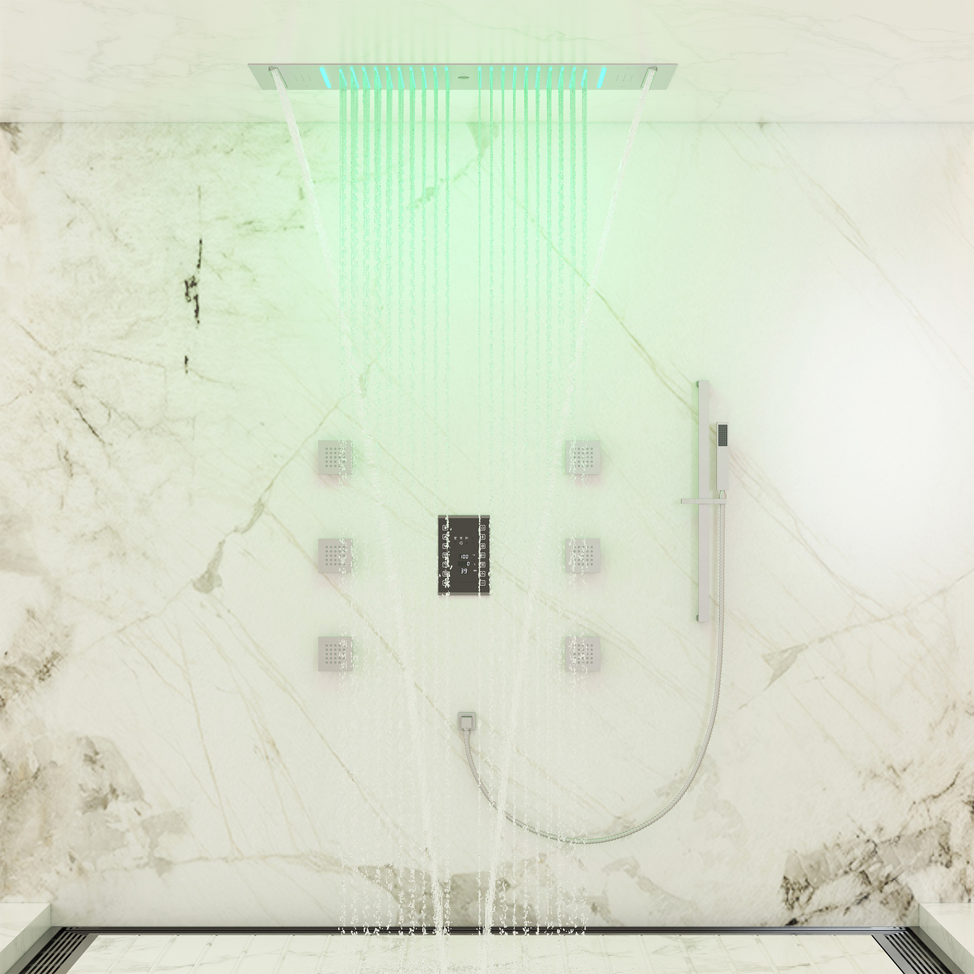 35" x 12" 6-Function Thermostatic Shower System with Digital Touch Screen & LED Lights