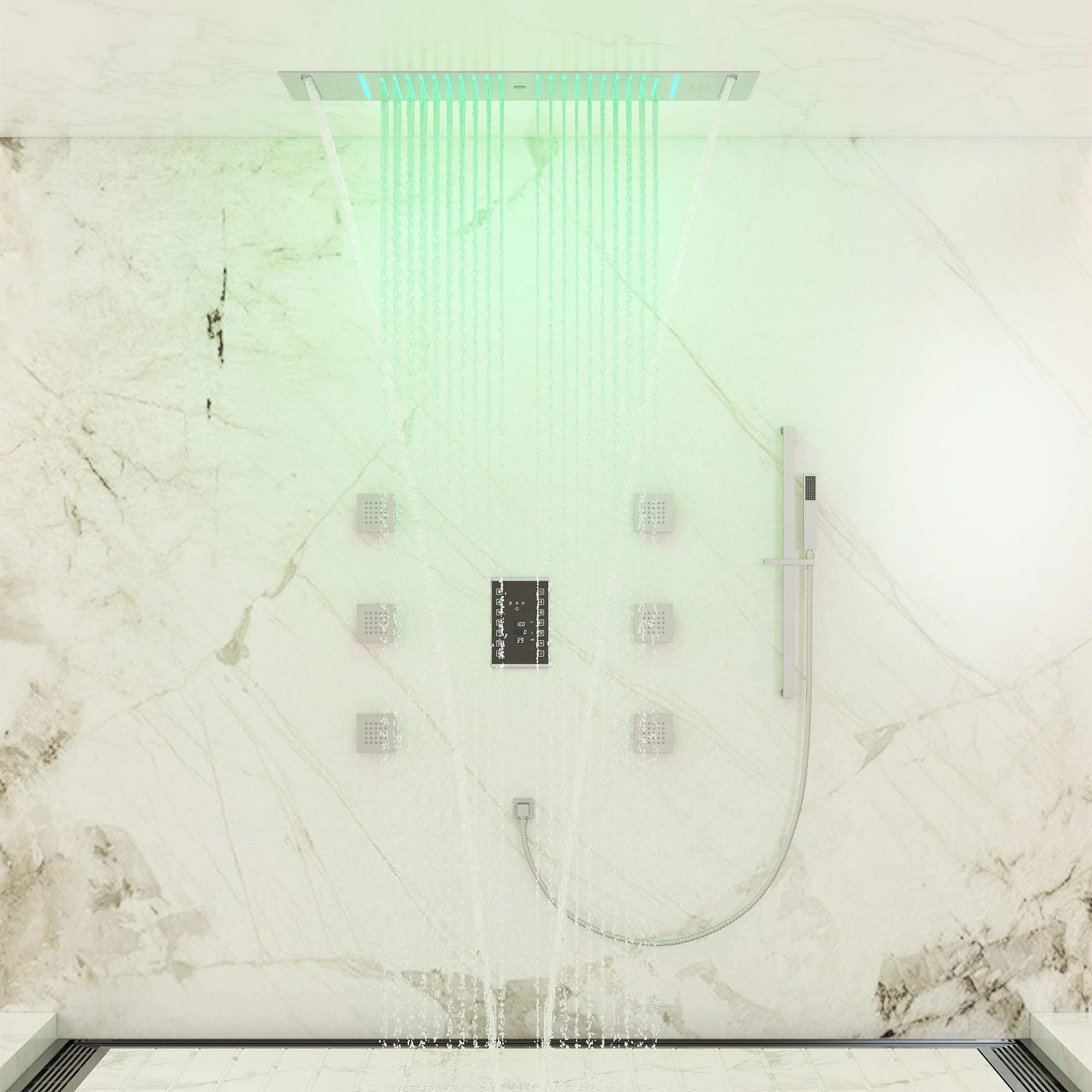 35" x 12" 6-Function Thermostatic Shower System with Digital Touch Screen & LED Lights