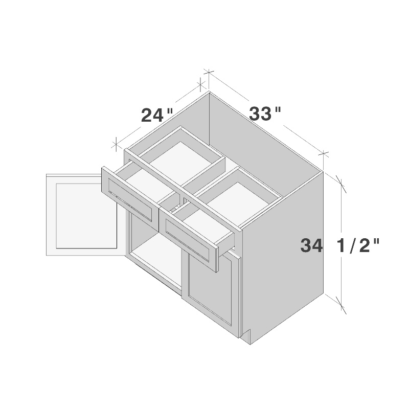 Dove Grey RTA 33"W x 24"D x 34.5"H Base Cabinet with 2 Drawers and 2 Doors