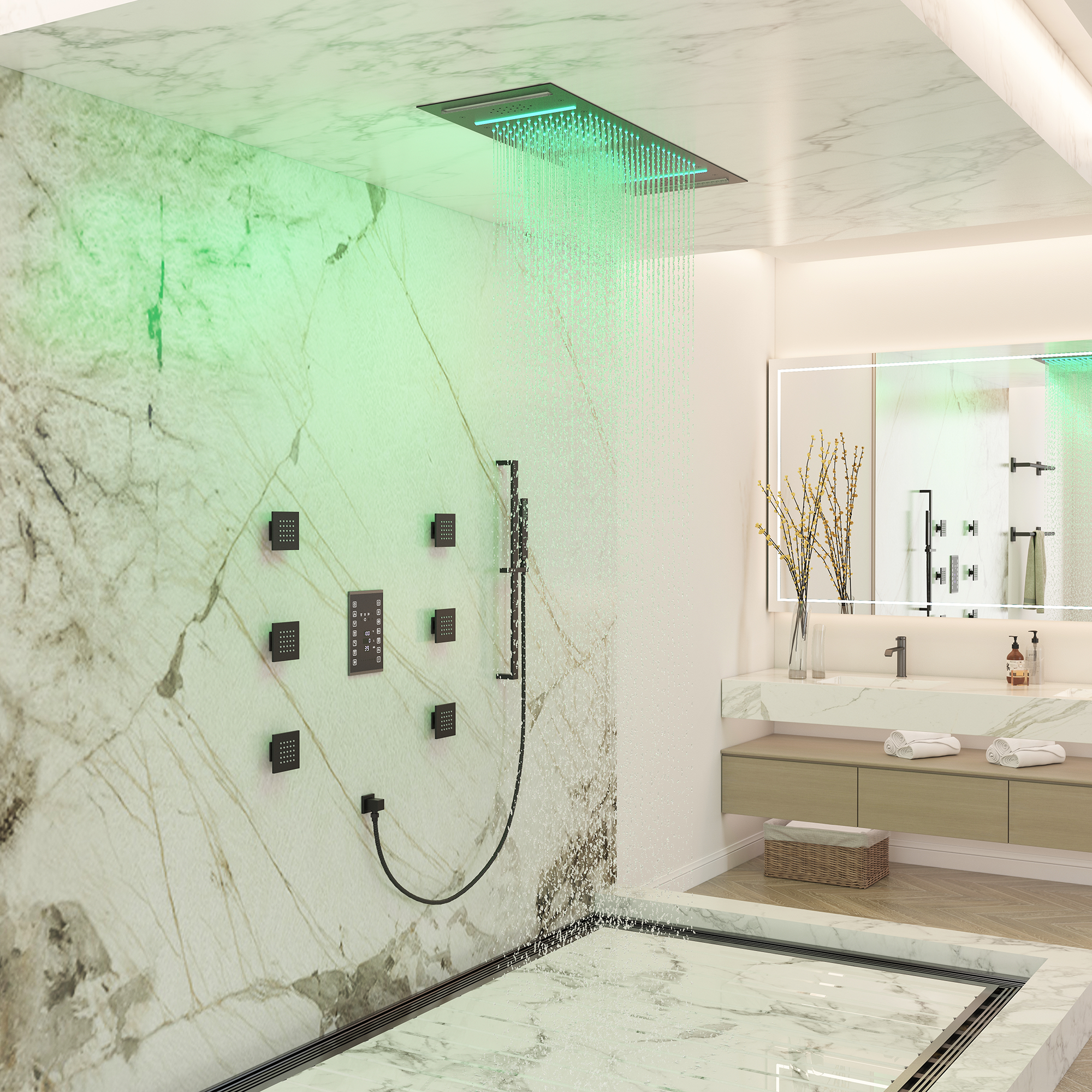 35" x 12" 6-Function Thermostatic Shower System with Digital Touch Screen & LED Lights