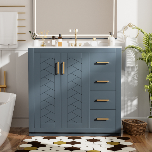 30"/36" Freestanding Bathroom Vanity with Ceramic Sink Combo, 3 Drawers & Soft Closing Doors