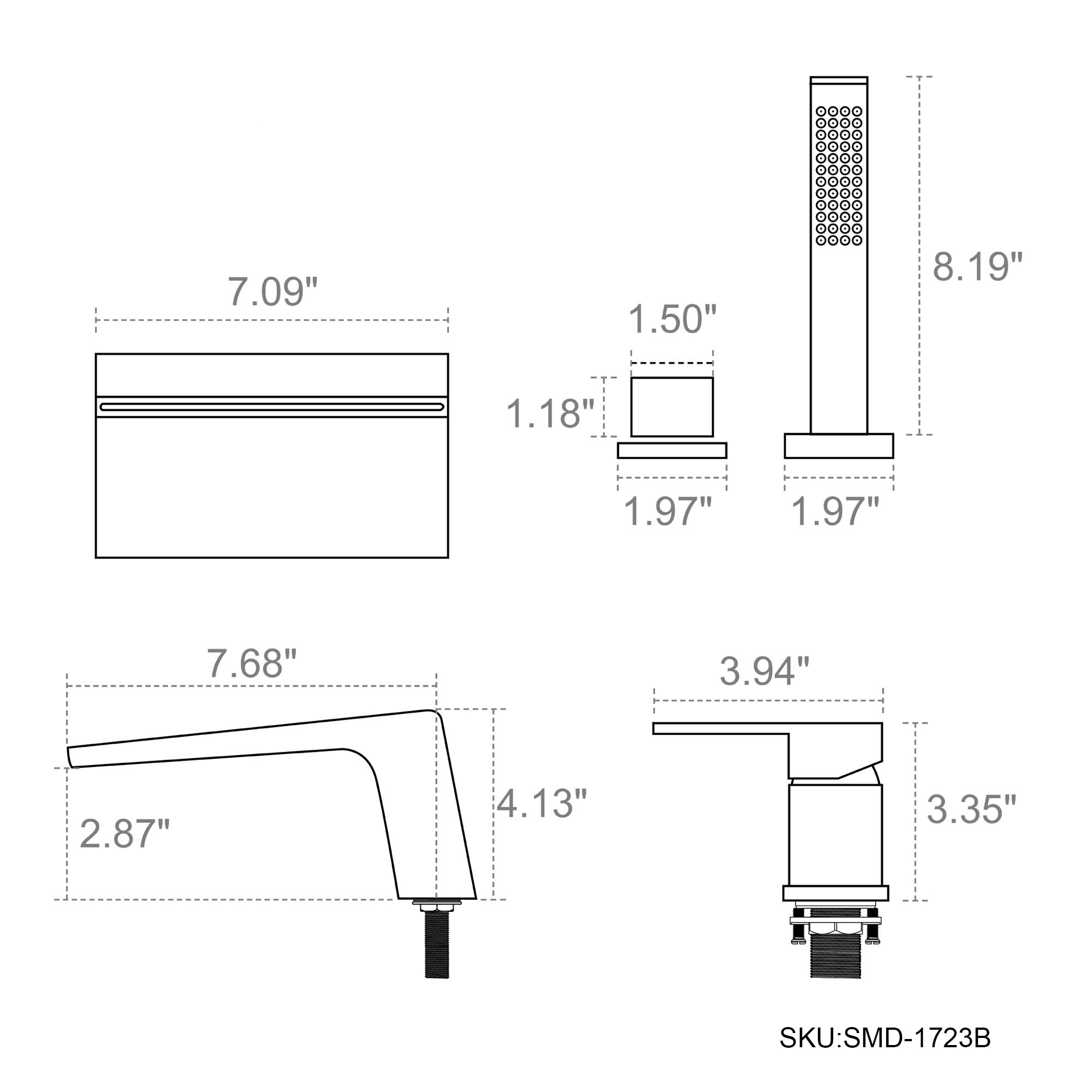 Deck Mounted Roman Tub Faucet with Hand Shower and Water Supply Hose