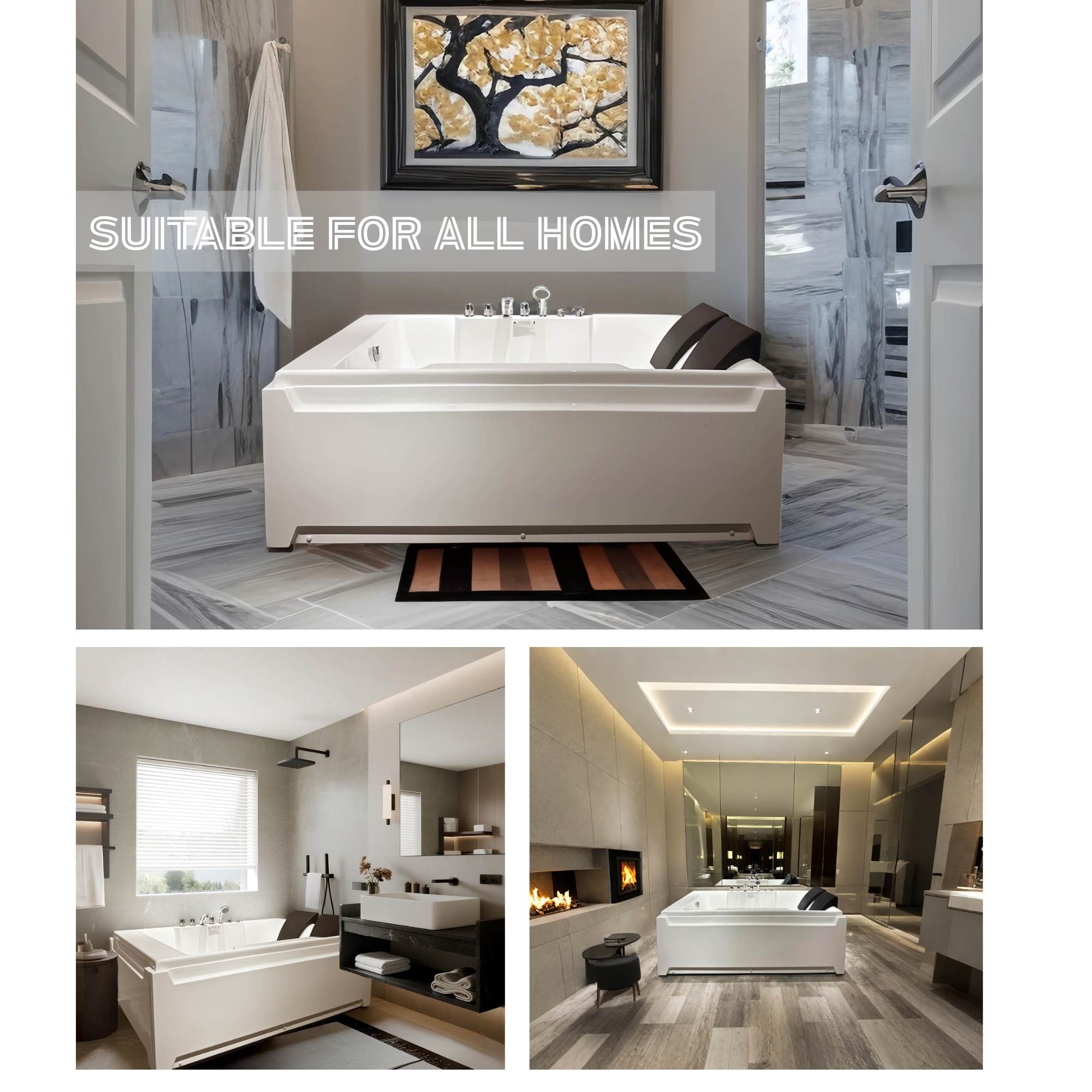 73" Two-Person Whirlpool Tub with Hydro Massage Jets & Chromatherapy Lighting