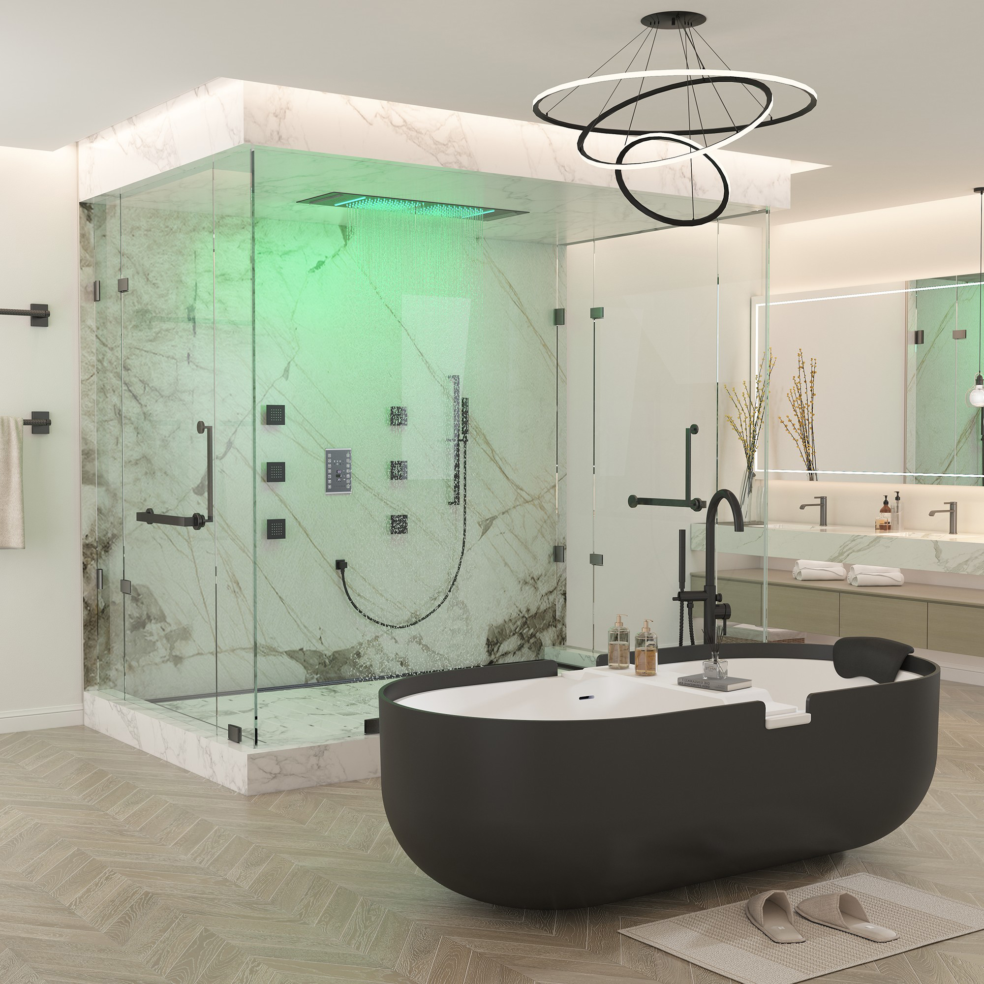 35" x 12" 6-Function Thermostatic Shower System with Digital Touch Screen & LED Lights