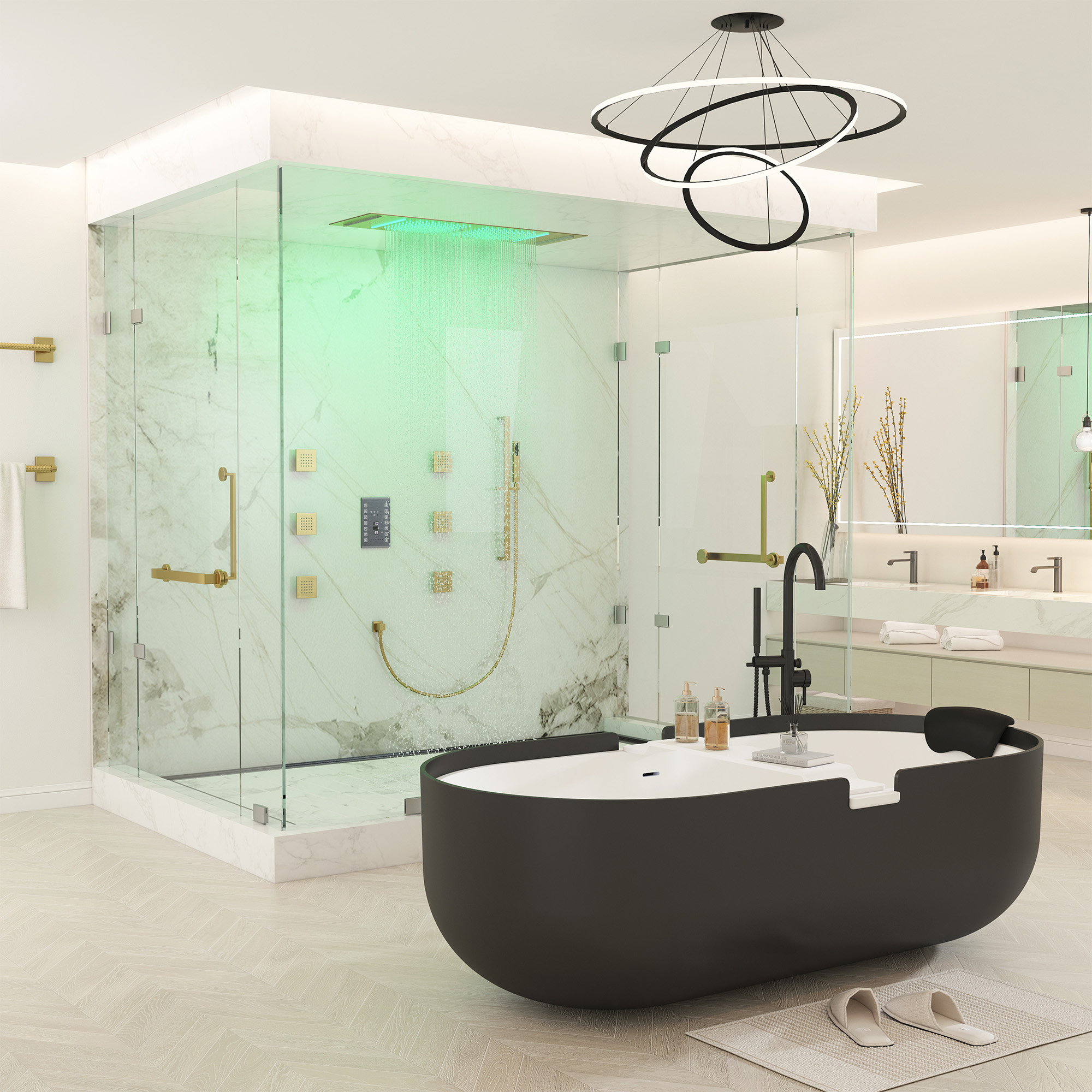 35" x 12" 6-Function Thermostatic Shower System with Digital Touch Screen & LED Lights