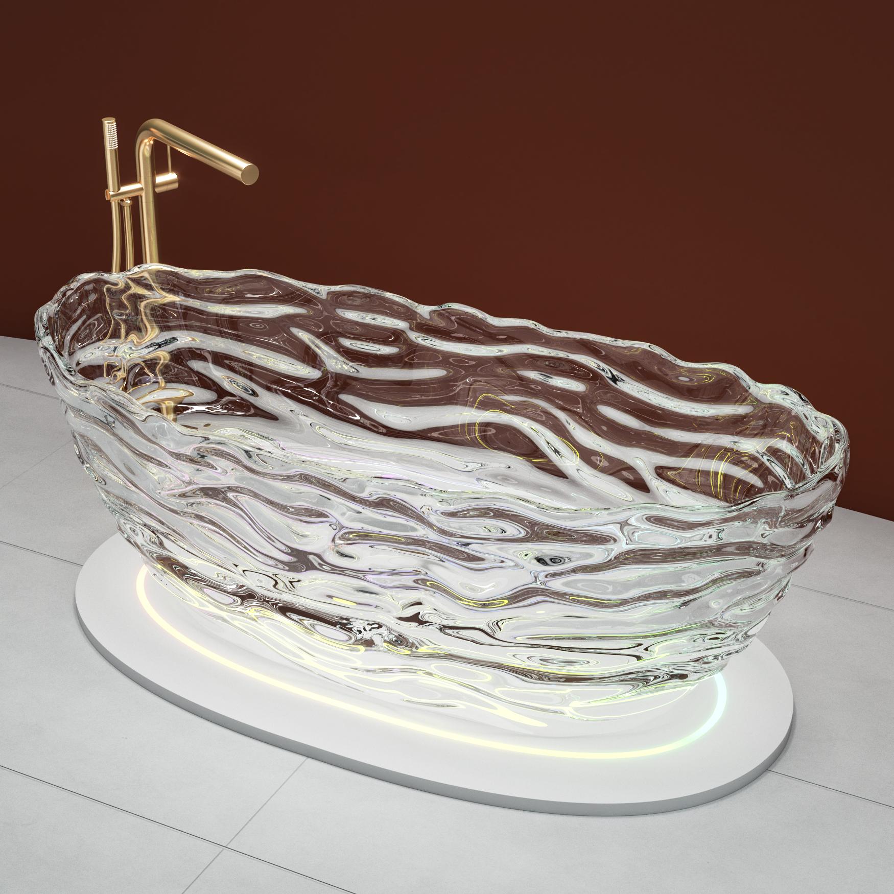 69" Sculptural Transparent Resin Freestanding Soaking Bathtub 
