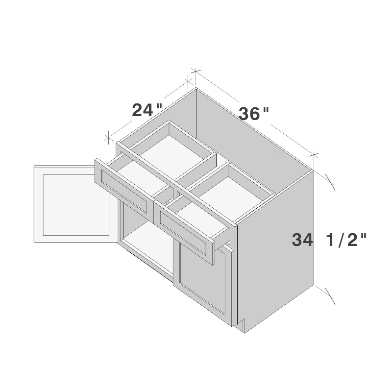 Dove Grey RTA 36"W x 24"D x 34.5"H Base Cabinet with 2 Drawers and 2 Doors