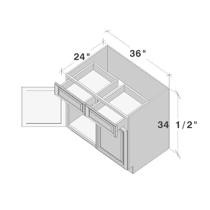 Dark Caramel RTA 36"W x 24"D x 34.5"H Base Cabinet with 2 Drawers and 2 Doors