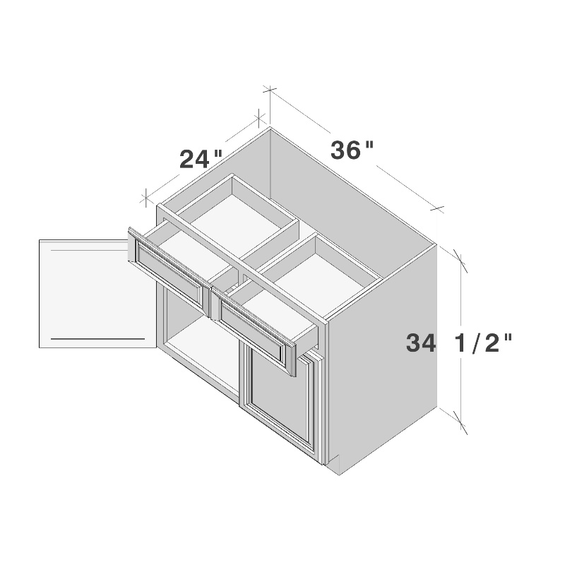 Glacier White RTA 36"W x 24"D x 34.5"H Base Cabinet with 2 Drawers and 2 Doors