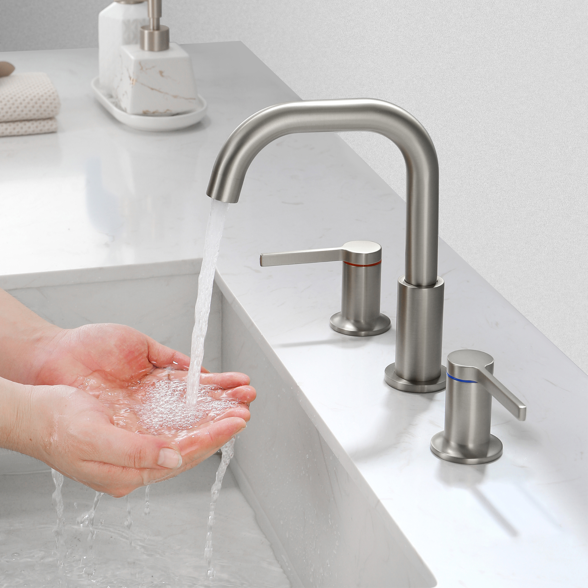 Solid Brass 3-Hole Widespread Bathroom Sink Faucet with Double Handles