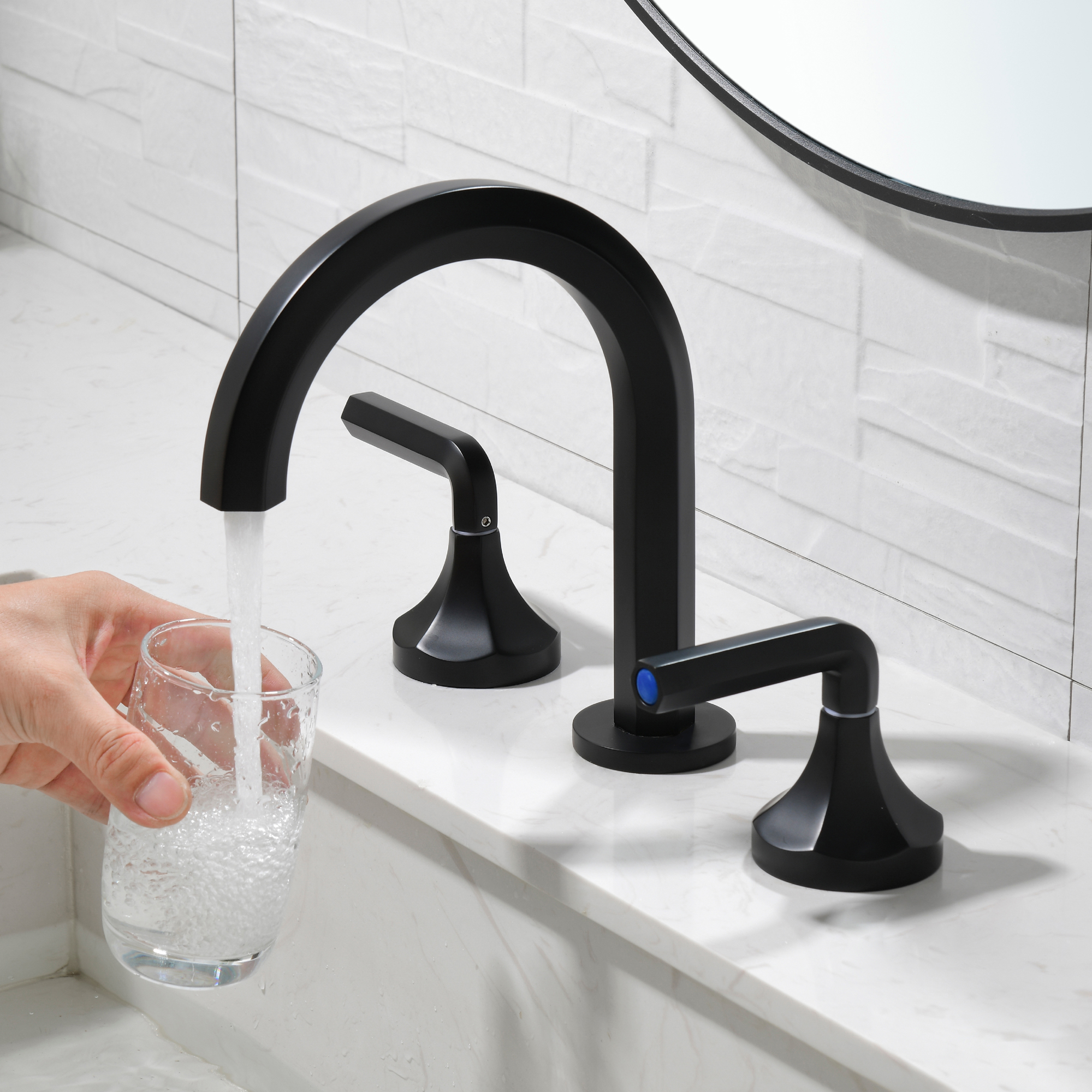 Matte Black 3-Hole Widespread Bathroom Sink Faucet with Dual Handles