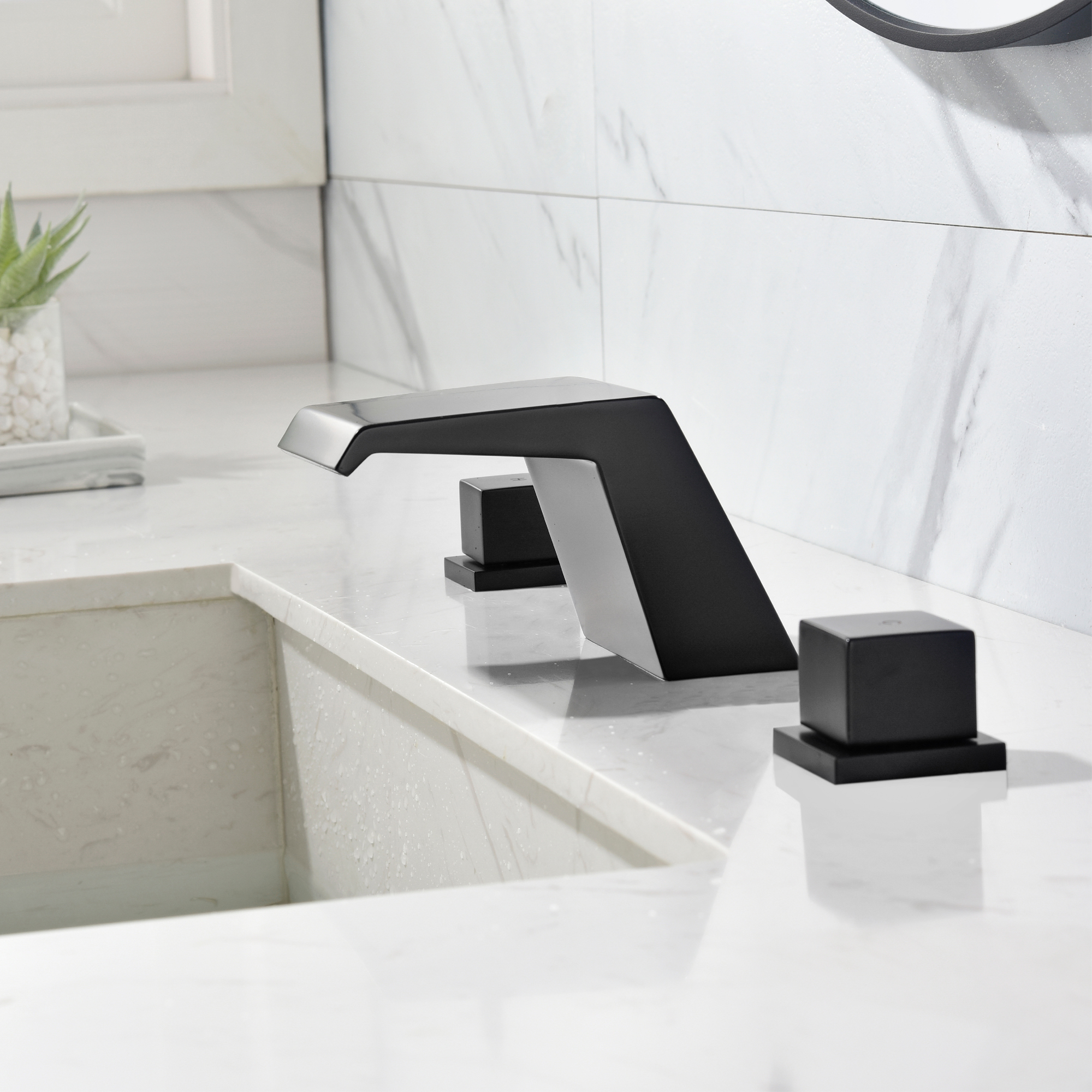 8" Widespread Solid Brass Double Handle Bathroom Faucet with Waterfall Spout