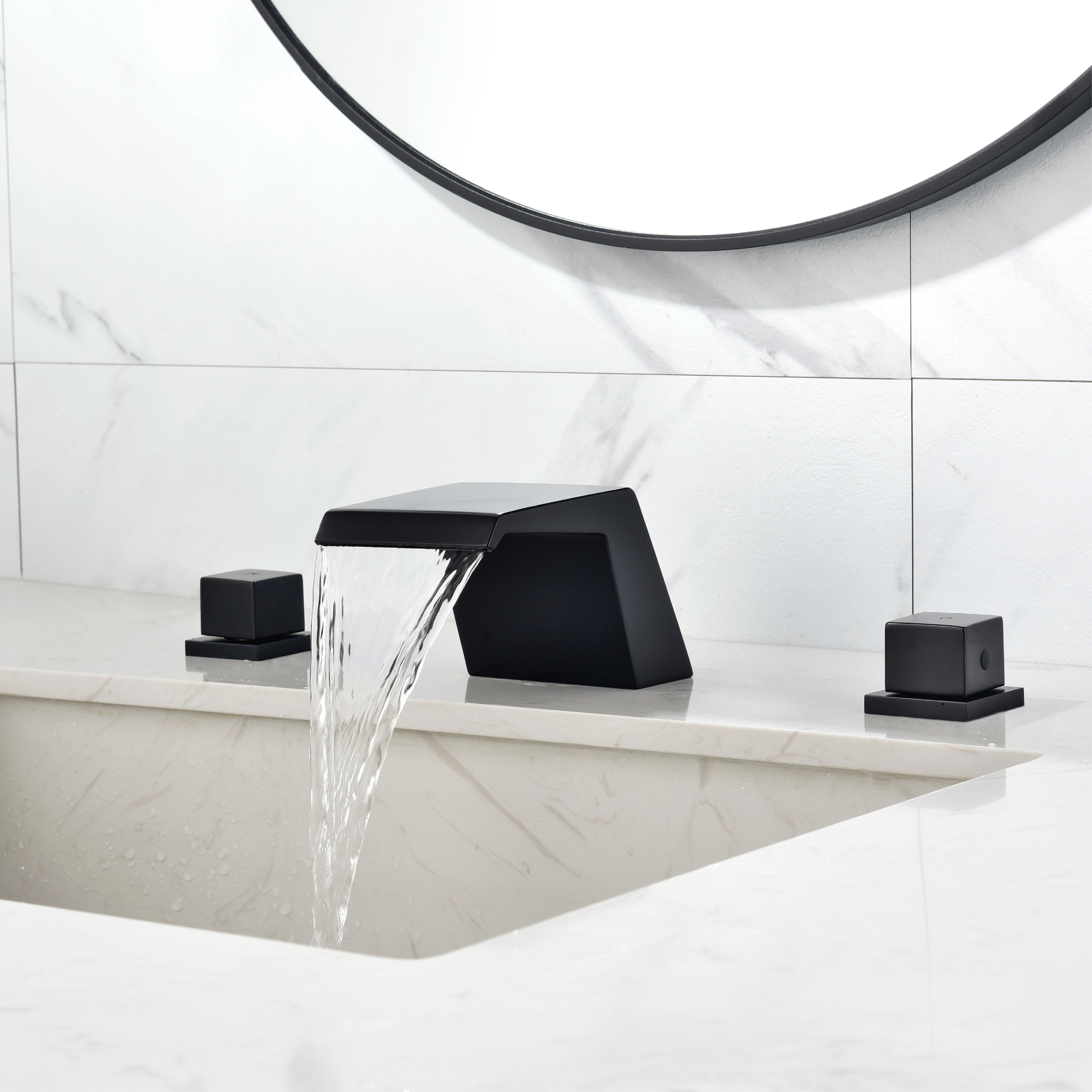 8" Widespread Solid Brass Double Handle Bathroom Faucet with Waterfall Spout