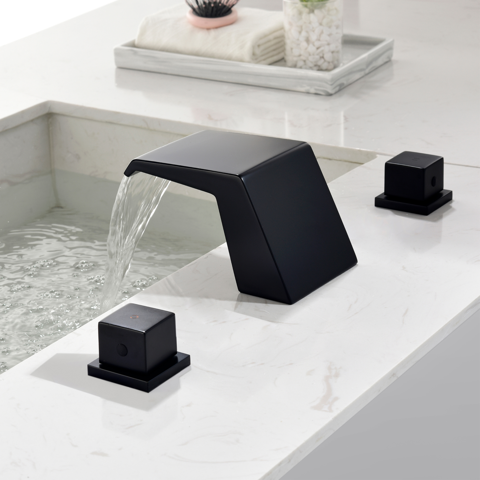 8" Widespread Solid Brass Double Handle Bathroom Faucet with Waterfall Spout