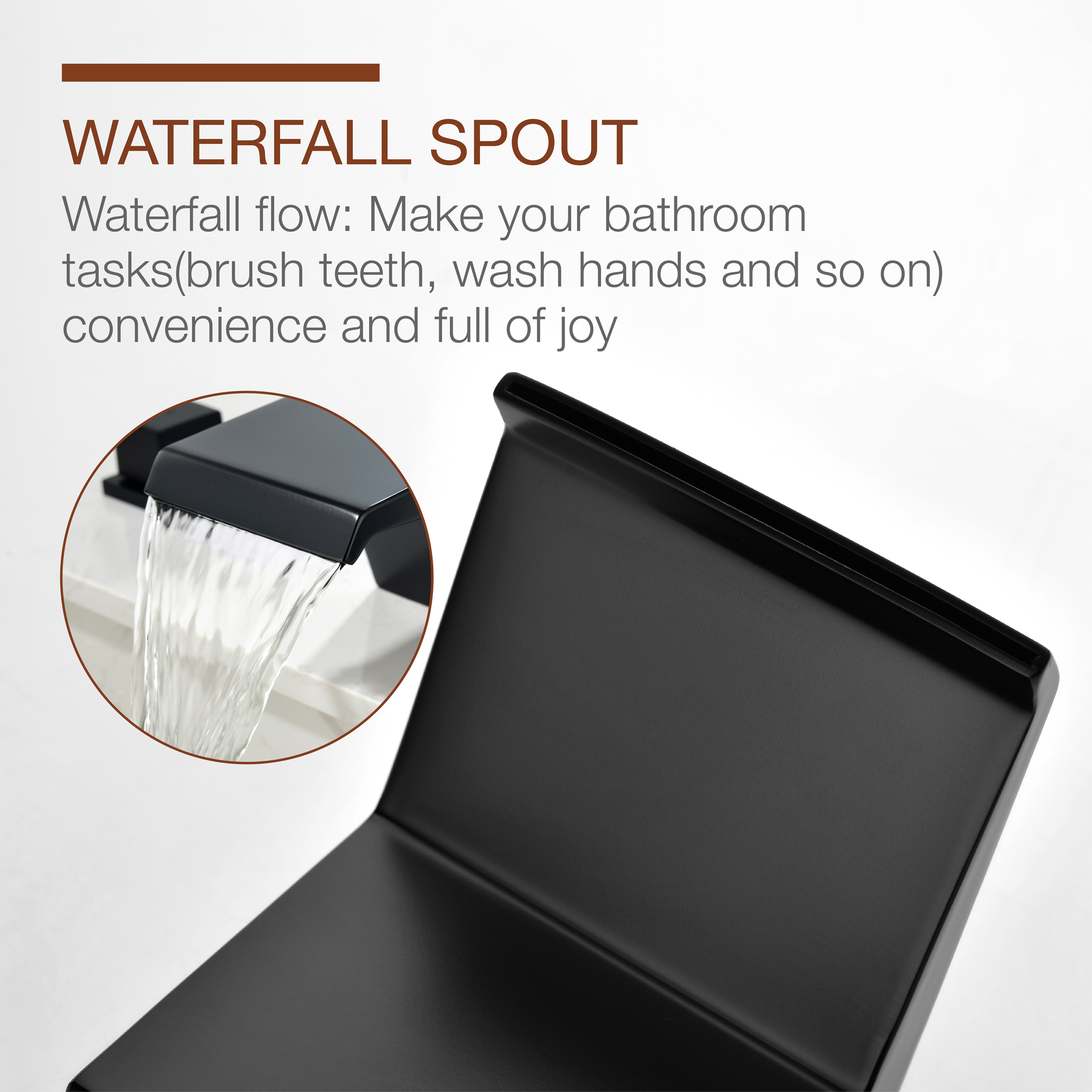 8" Widespread Solid Brass Double Handle Bathroom Faucet with Waterfall Spout