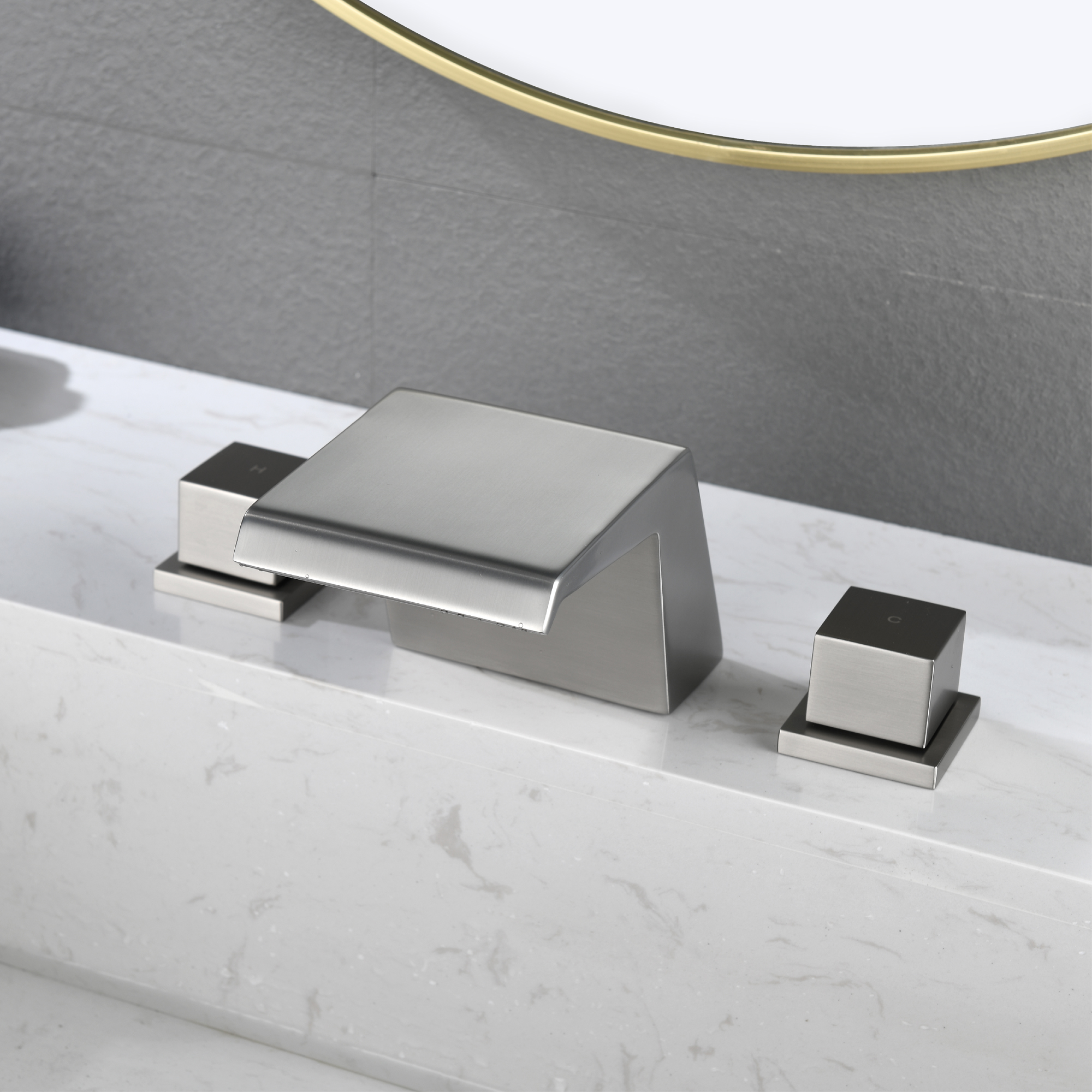 8" Widespread Solid Brass Double Handle Bathroom Faucet with Waterfall Spout