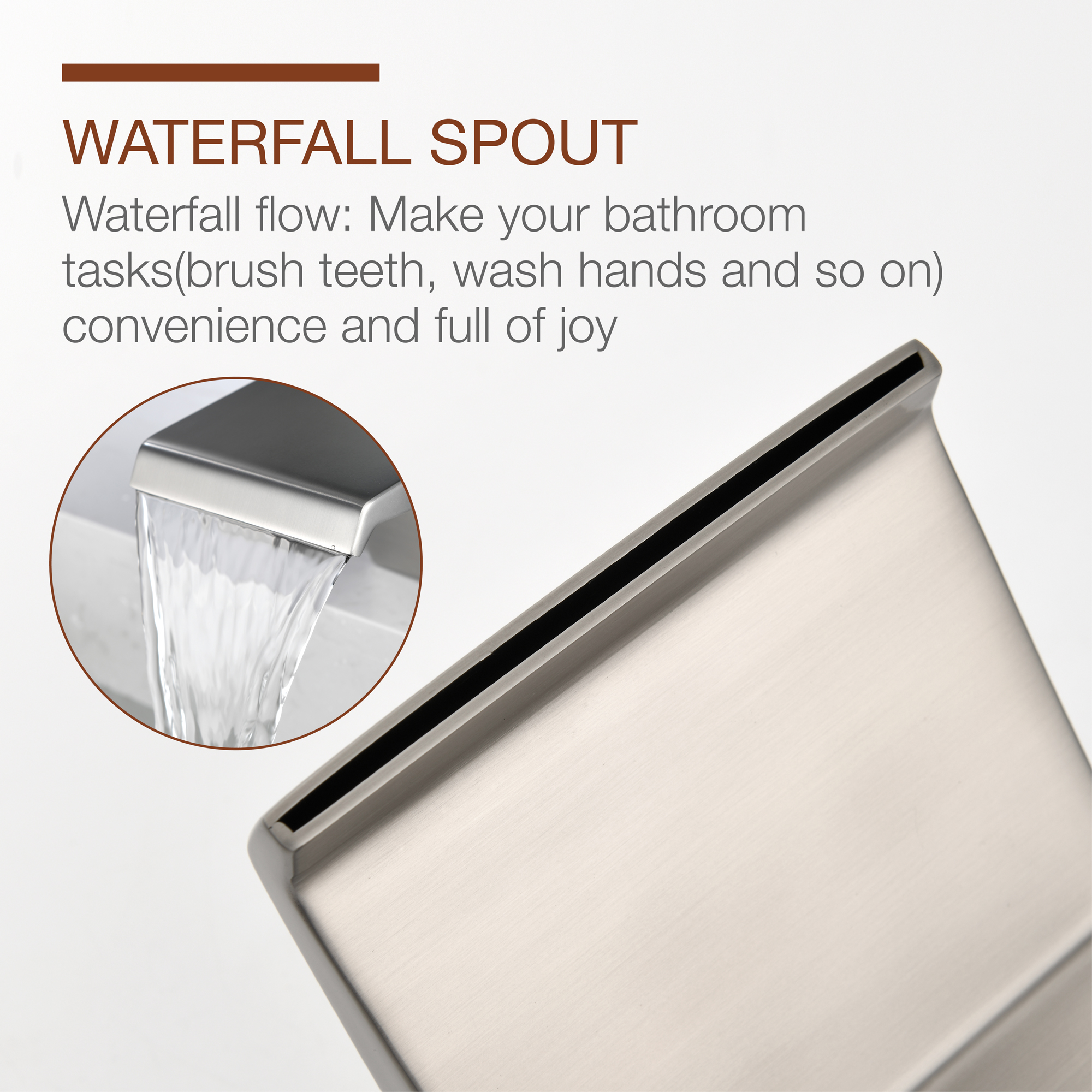 8" Widespread Solid Brass Double Handle Bathroom Faucet with Waterfall Spout