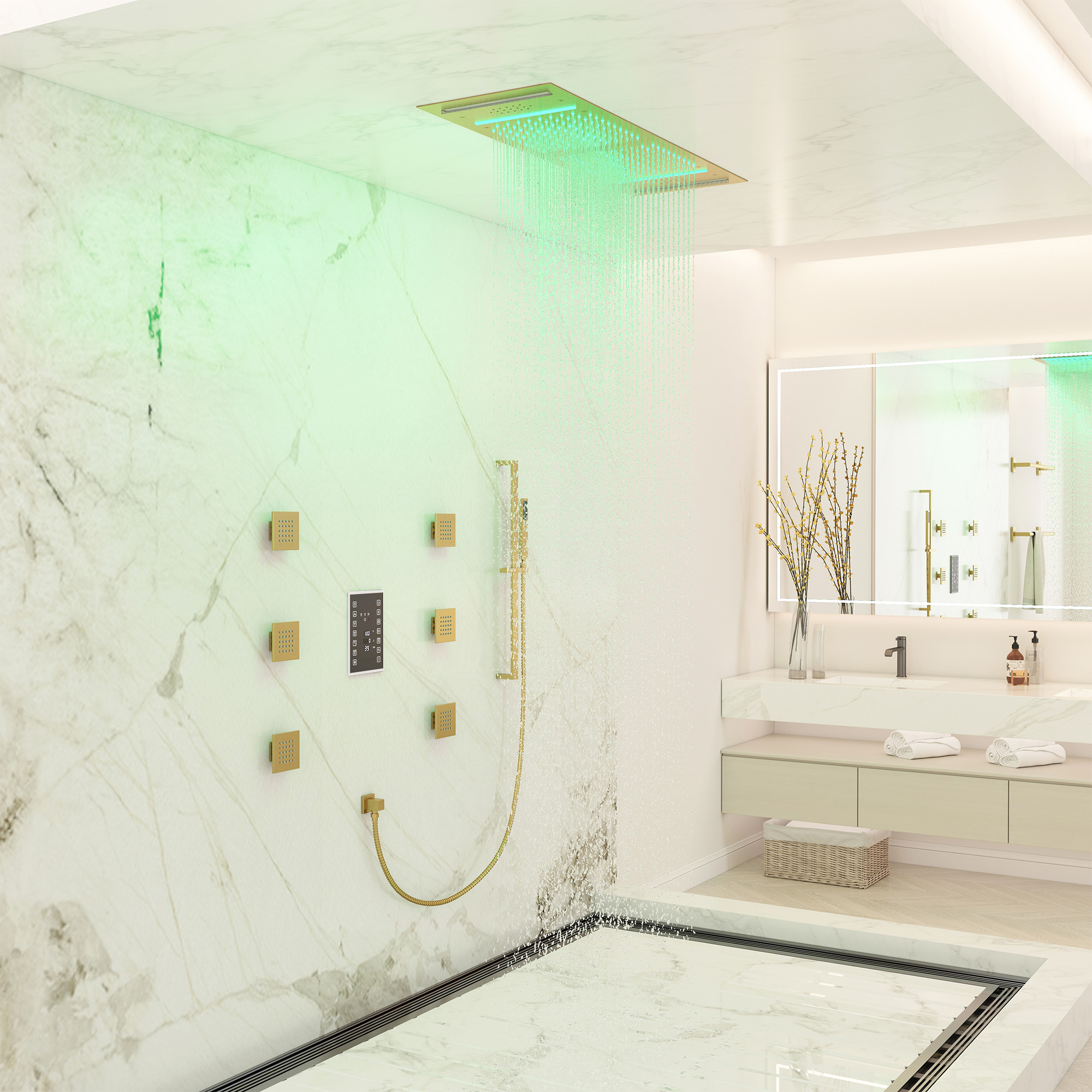 35" x 12" 6-Function Thermostatic Shower System with Digital Touch Screen & LED Lights