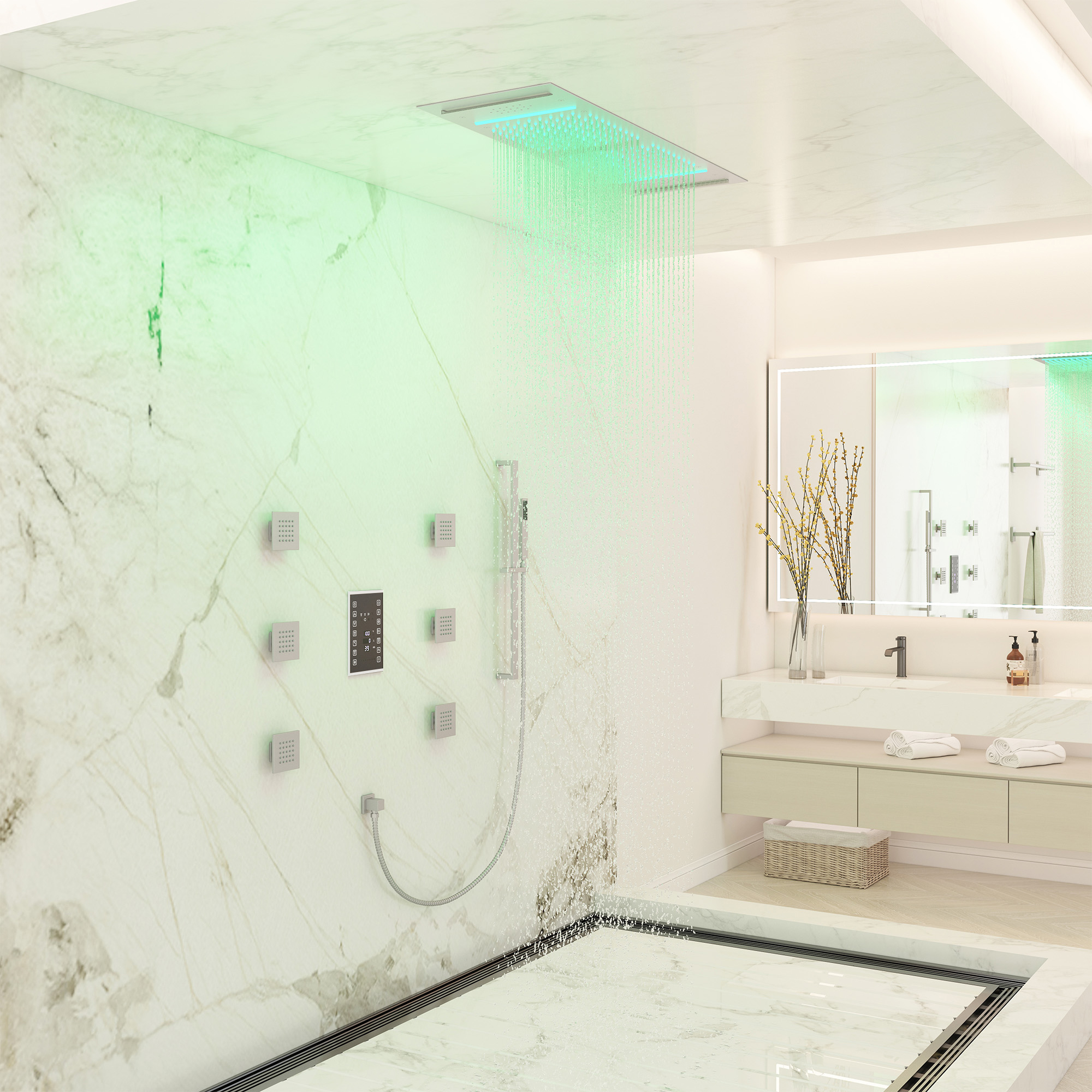 35" x 12" 6-Function Thermostatic Shower System with Digital Touch Screen & LED Lights