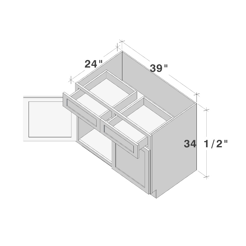 Dove Grey RTA 39"W x 24"D x 34.5"H Base Cabinet with 2 Drawers and 2 Doors