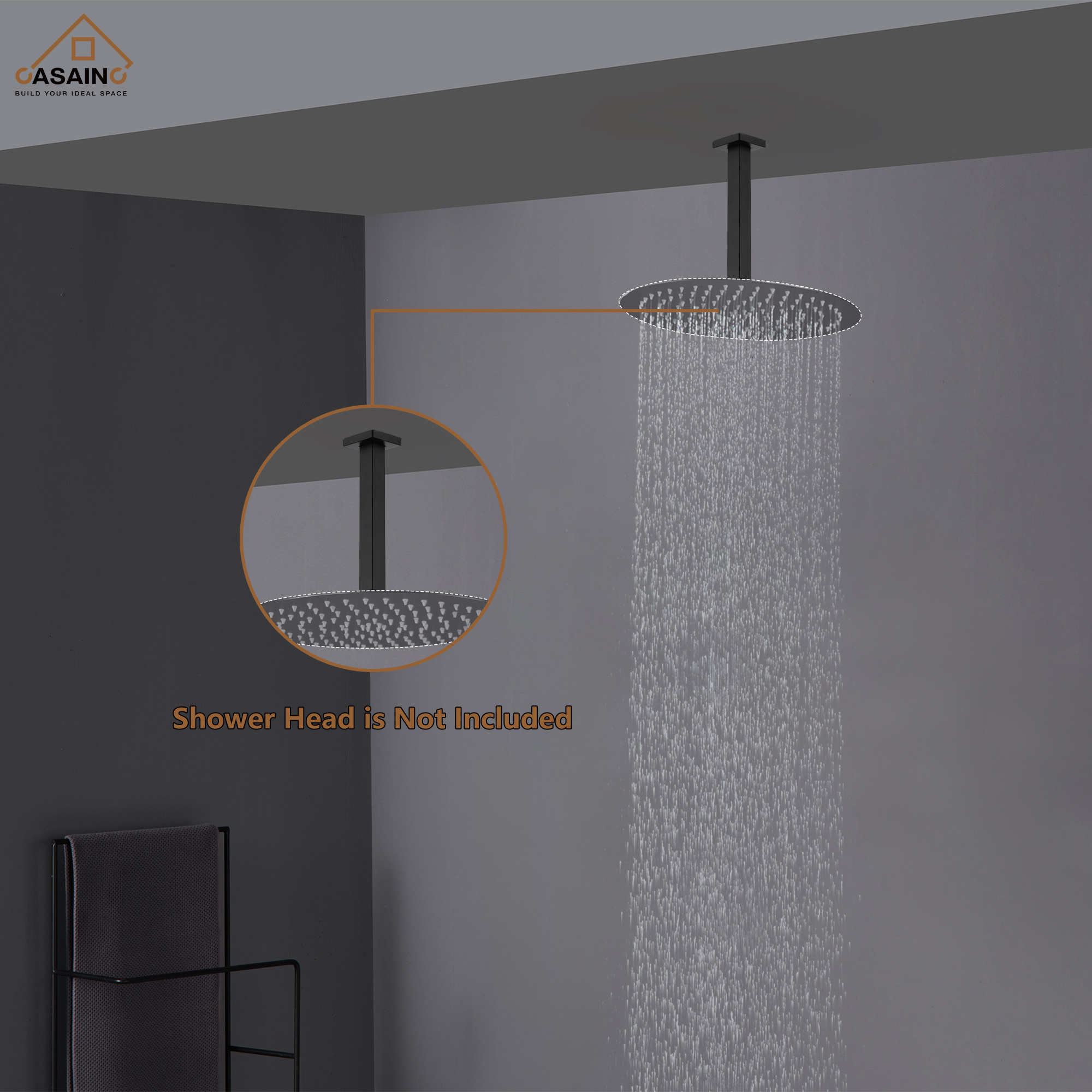 7.87"/11.81" Square Ceiling-Mounted Shower Arm with Flange Cover