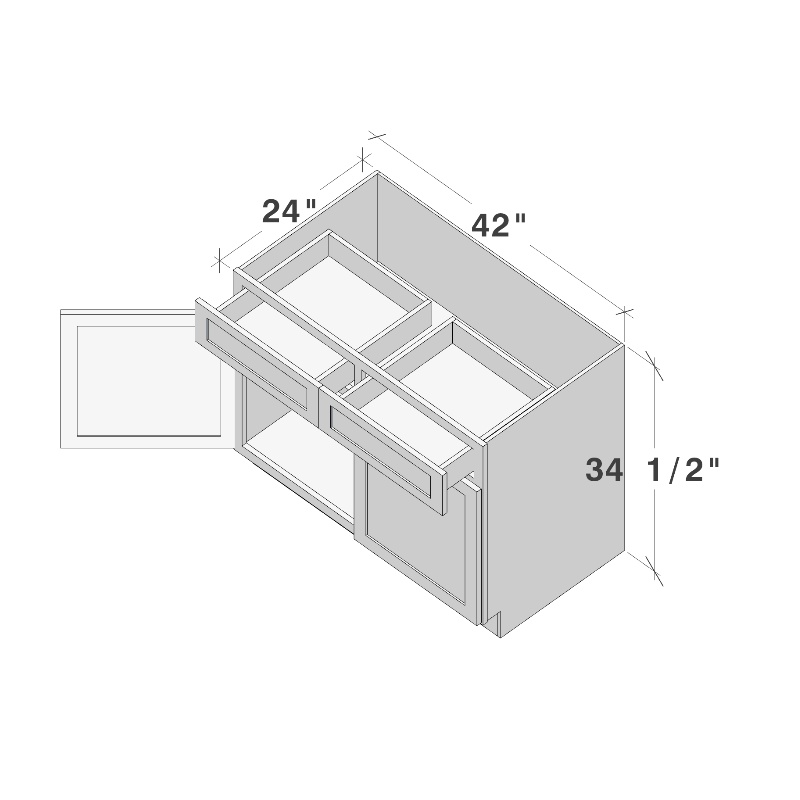 Dove Grey RTA 42"W x 24"D x 34.5"H Base Cabinet with 2 Drawers and 2 Doors