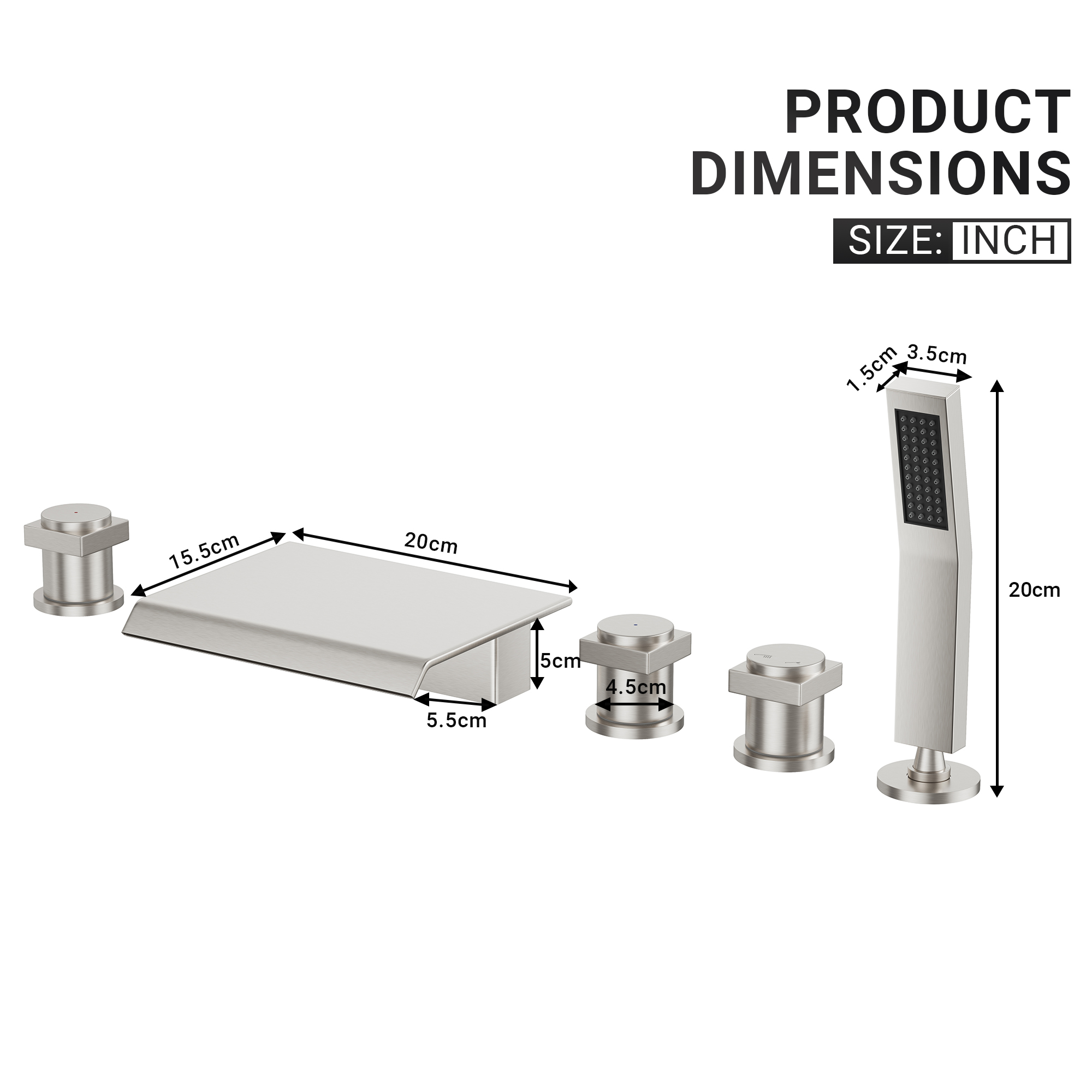 3-Handle 5 Holes Deck-Mounted Bathtub Faucet with Handheld Shower
