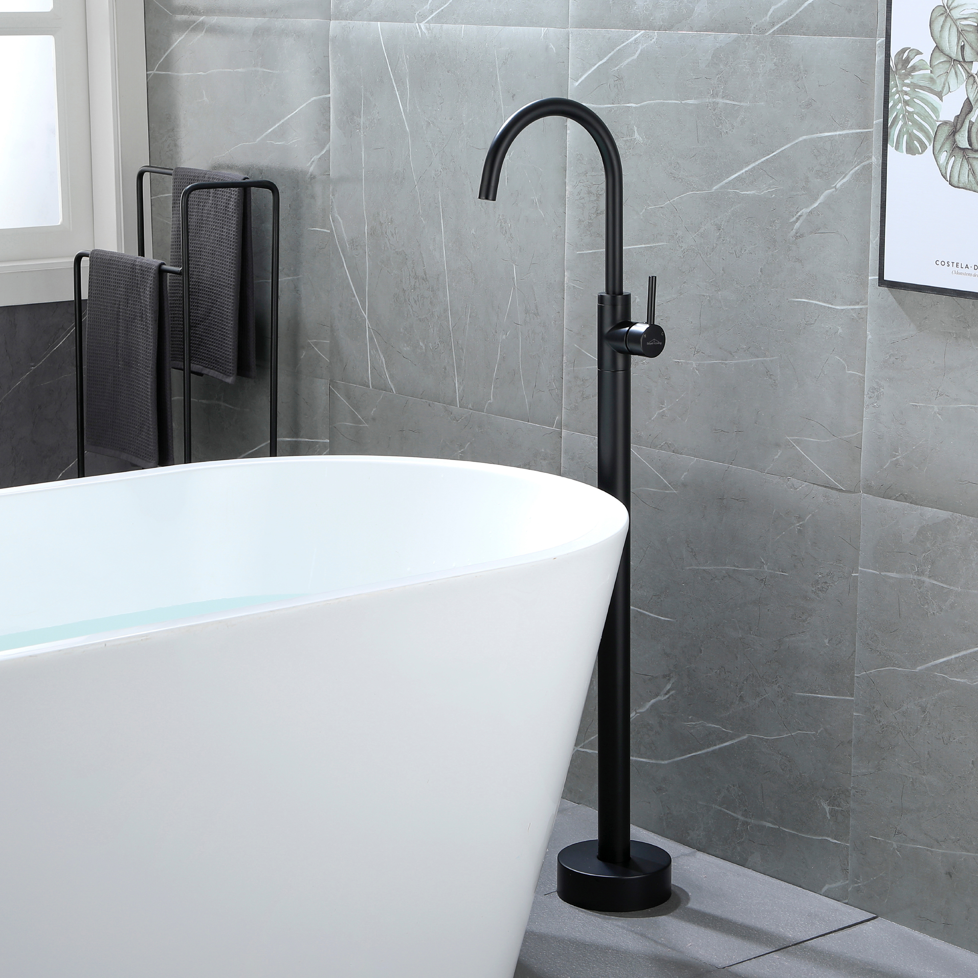 Freestanding Bathtub Faucet with Single-Handle Brass Floor Mount Filler & 360-Degree Rotation
