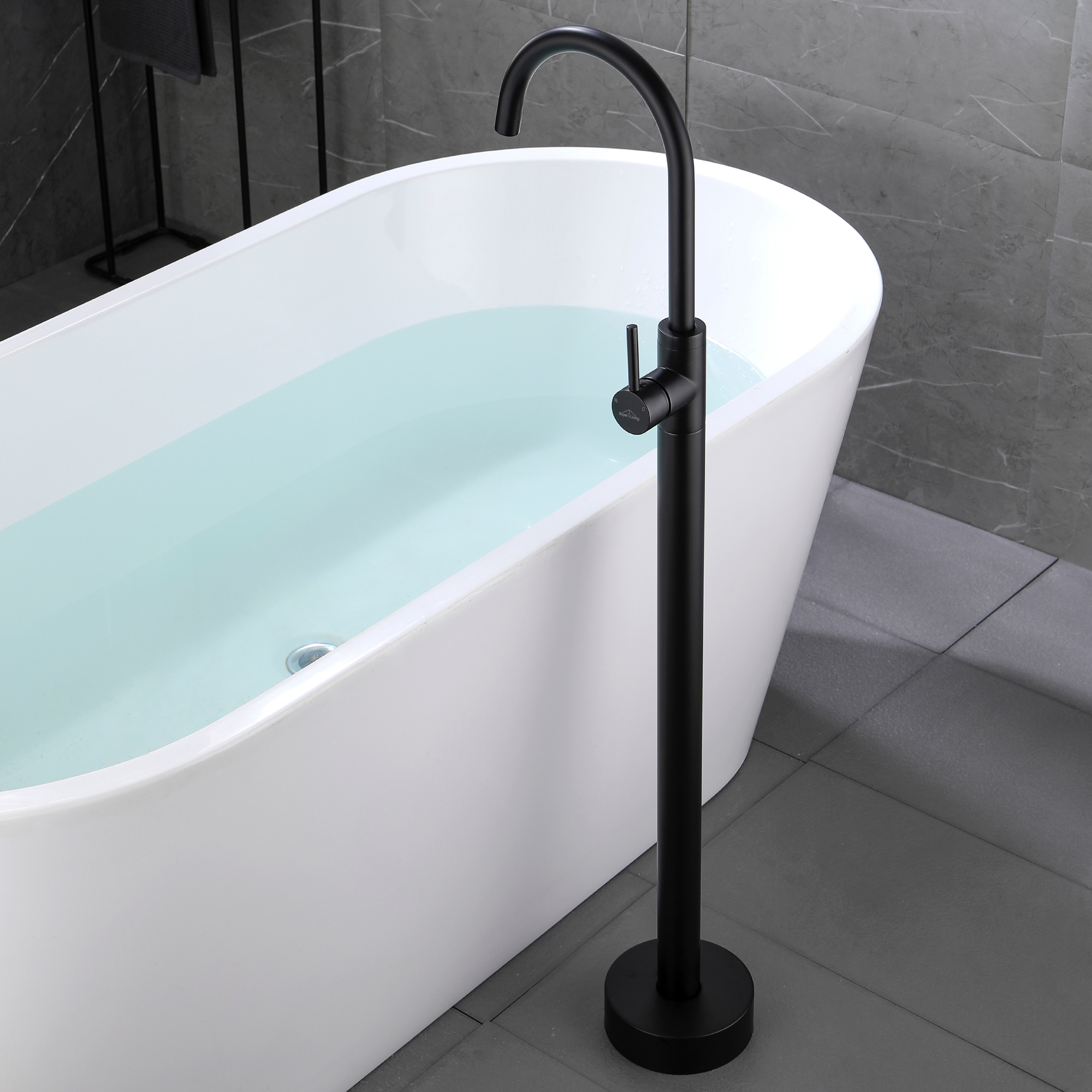 Freestanding Bathtub Faucet with Single-Handle Brass Floor Mount Filler & 360-Degree Rotation
