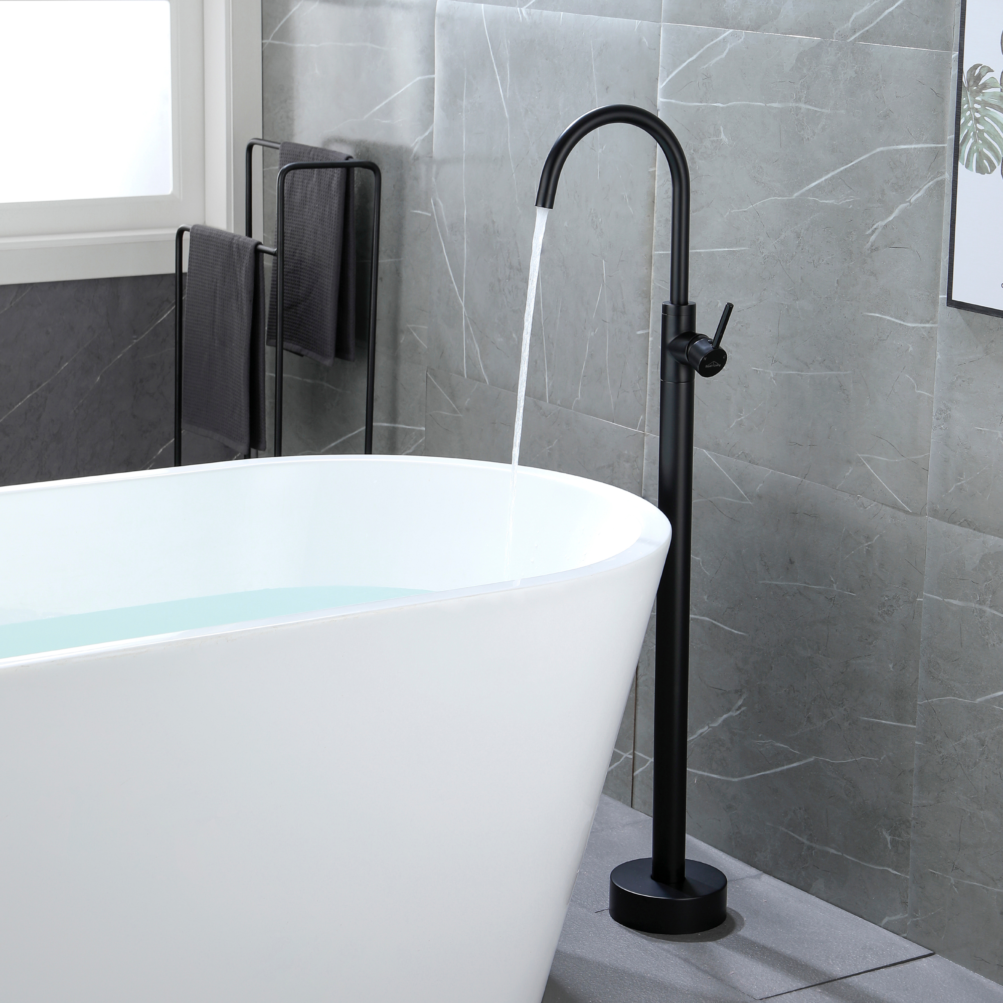 Freestanding Bathtub Faucet with Single-Handle Brass Floor Mount Filler & 360-Degree Rotation