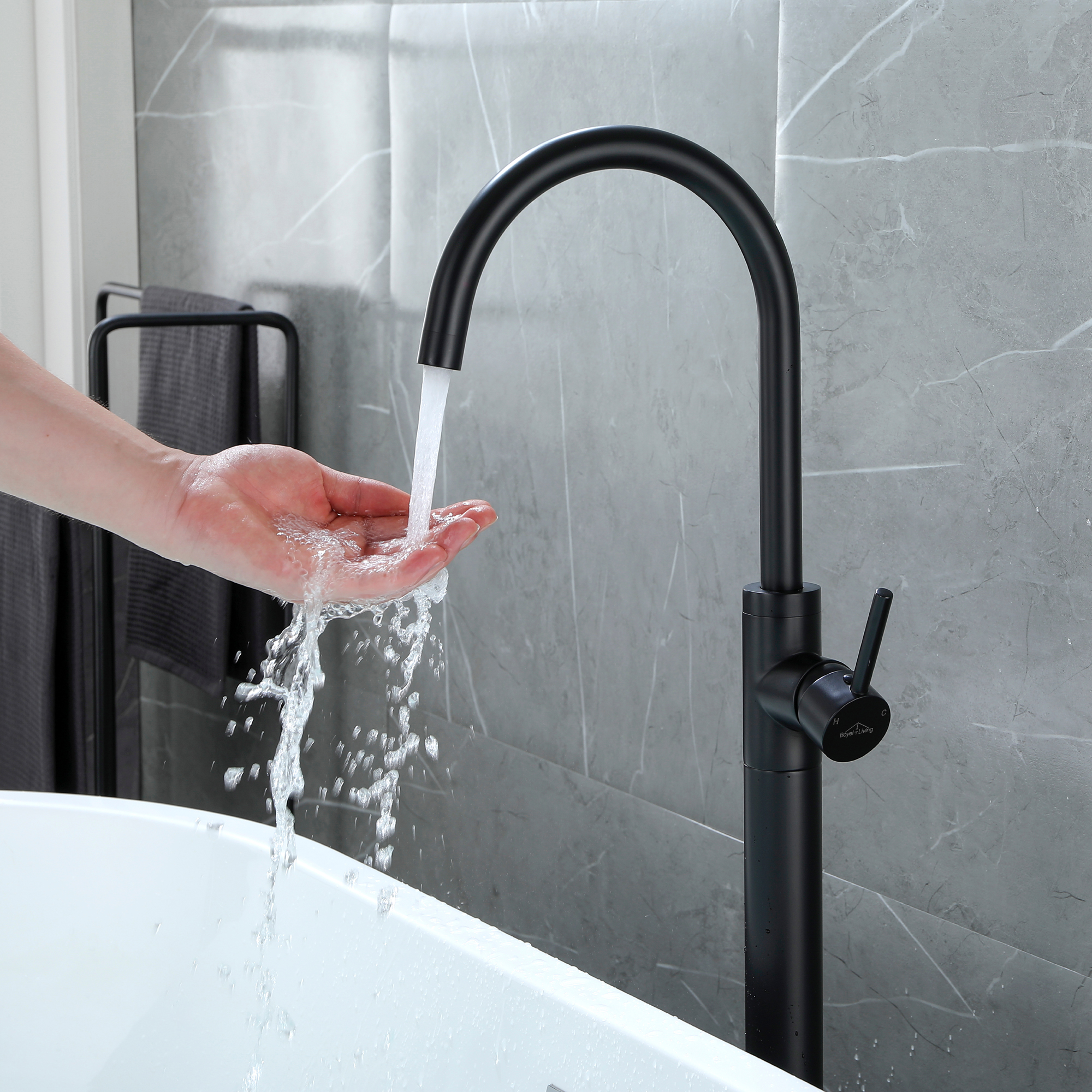 Freestanding Bathtub Faucet with Single-Handle Brass Floor Mount Filler & 360-Degree Rotation