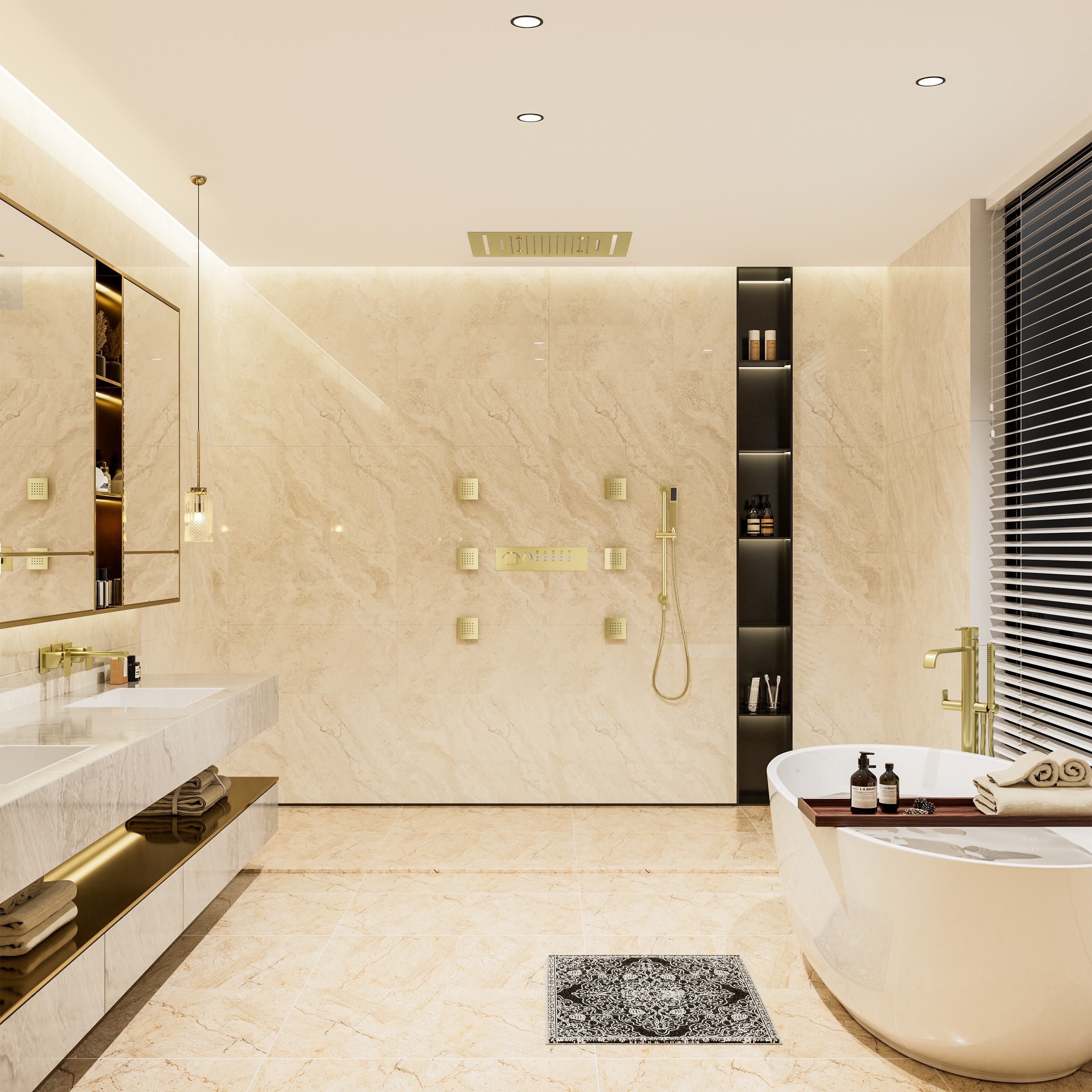 20*14 inch 5-Function Luxury Shower System with LED Lights and Slide Bar