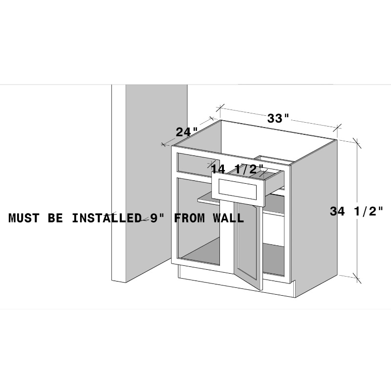 Dove Grey RTA 33"W x 24"D x 34.5"H Blind Corner Base Cabinet with 1 Drawer and 1 Door