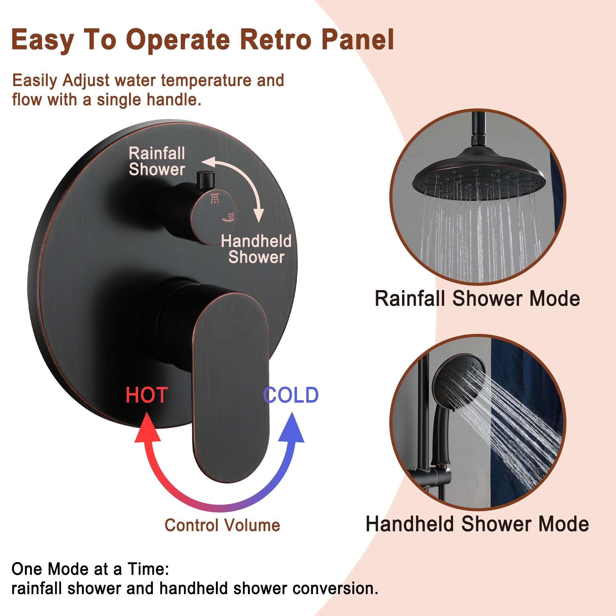 8-inch Rain Shower Head System with Pressure Balance Valve