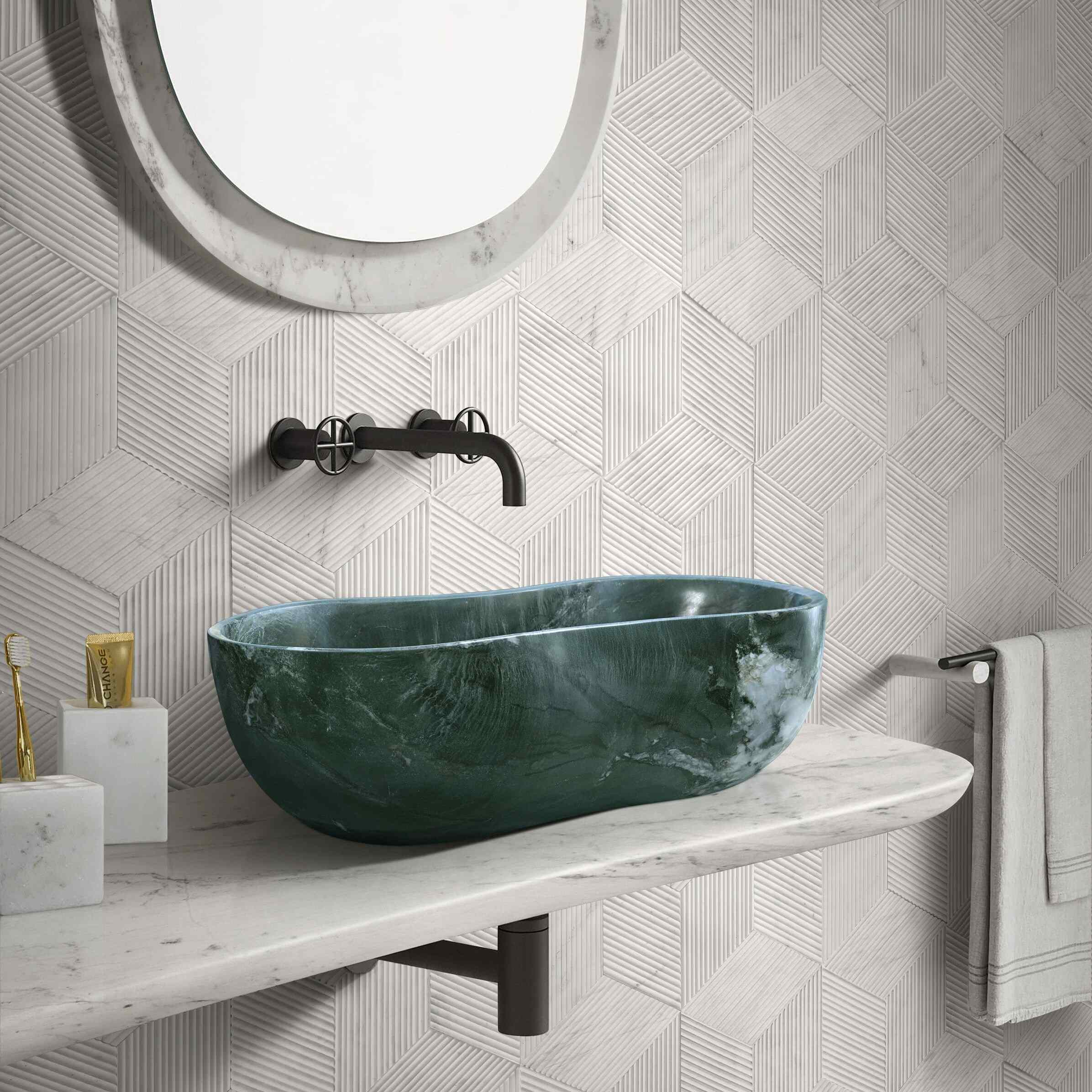 23.6” Genuine Natural Marble Vessel Sink – polished surface in Beige/White/Gray/Green