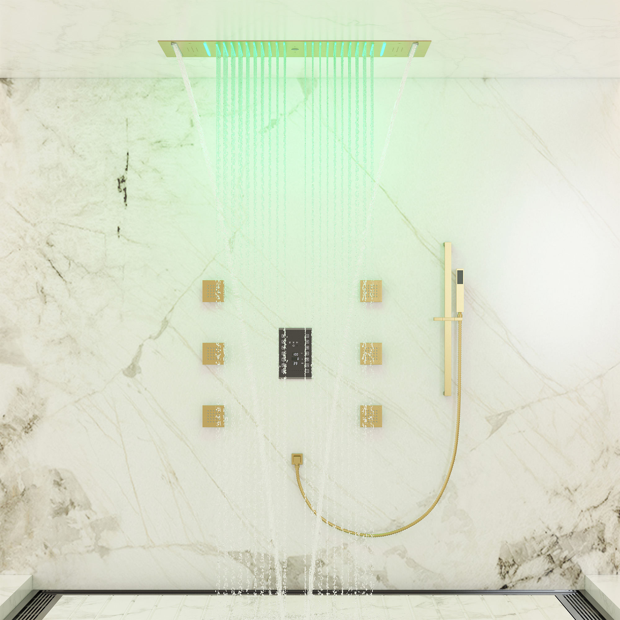 35" x 12" 6-Function Thermostatic Shower System with Digital Touch Screen & LED Lights