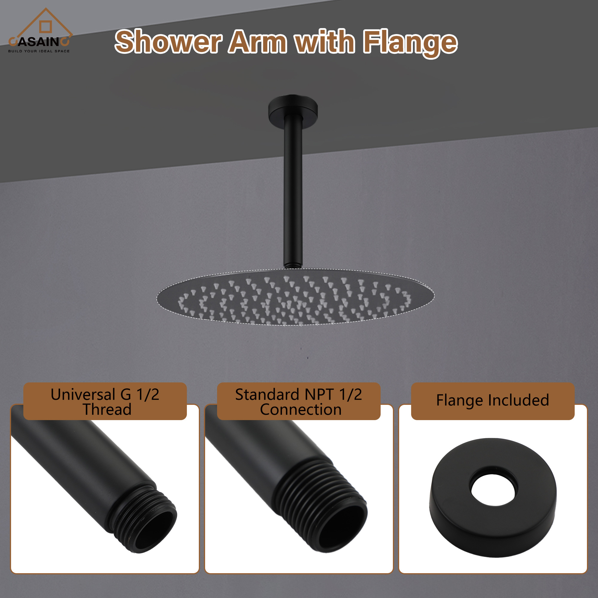 7.87"/11.81" Ceiling-Mounted Round Shower Arm with Flange Cover