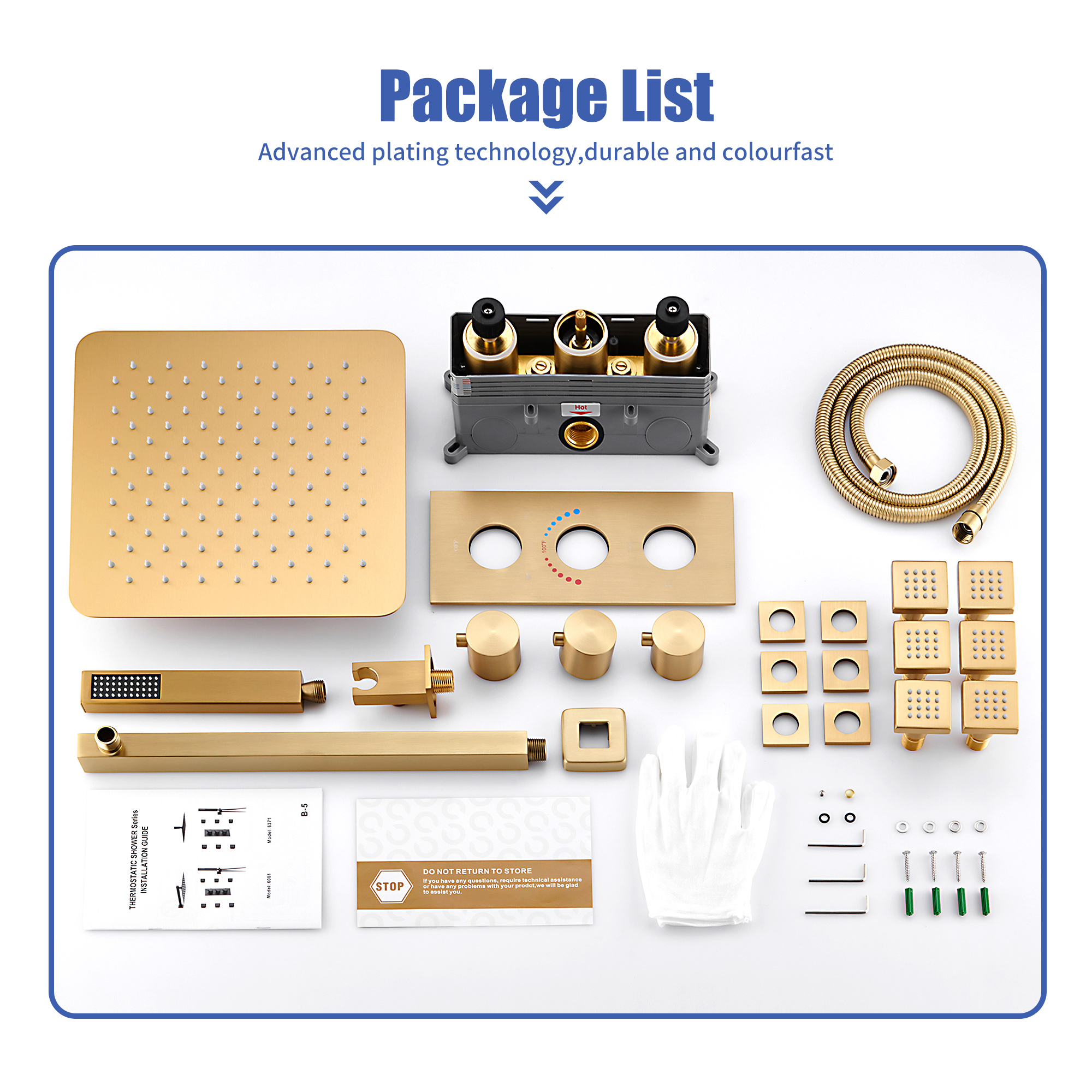 12" Thermostatic Rainfall Shower System with Handheld & Body Jets