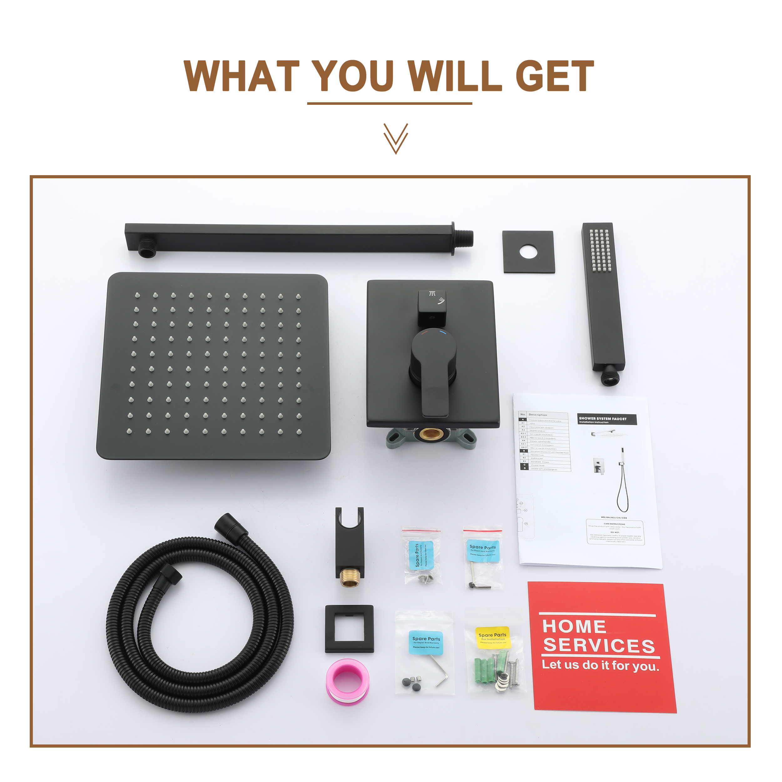 10" Wall-Mounted Square Shower System with Handheld Shower