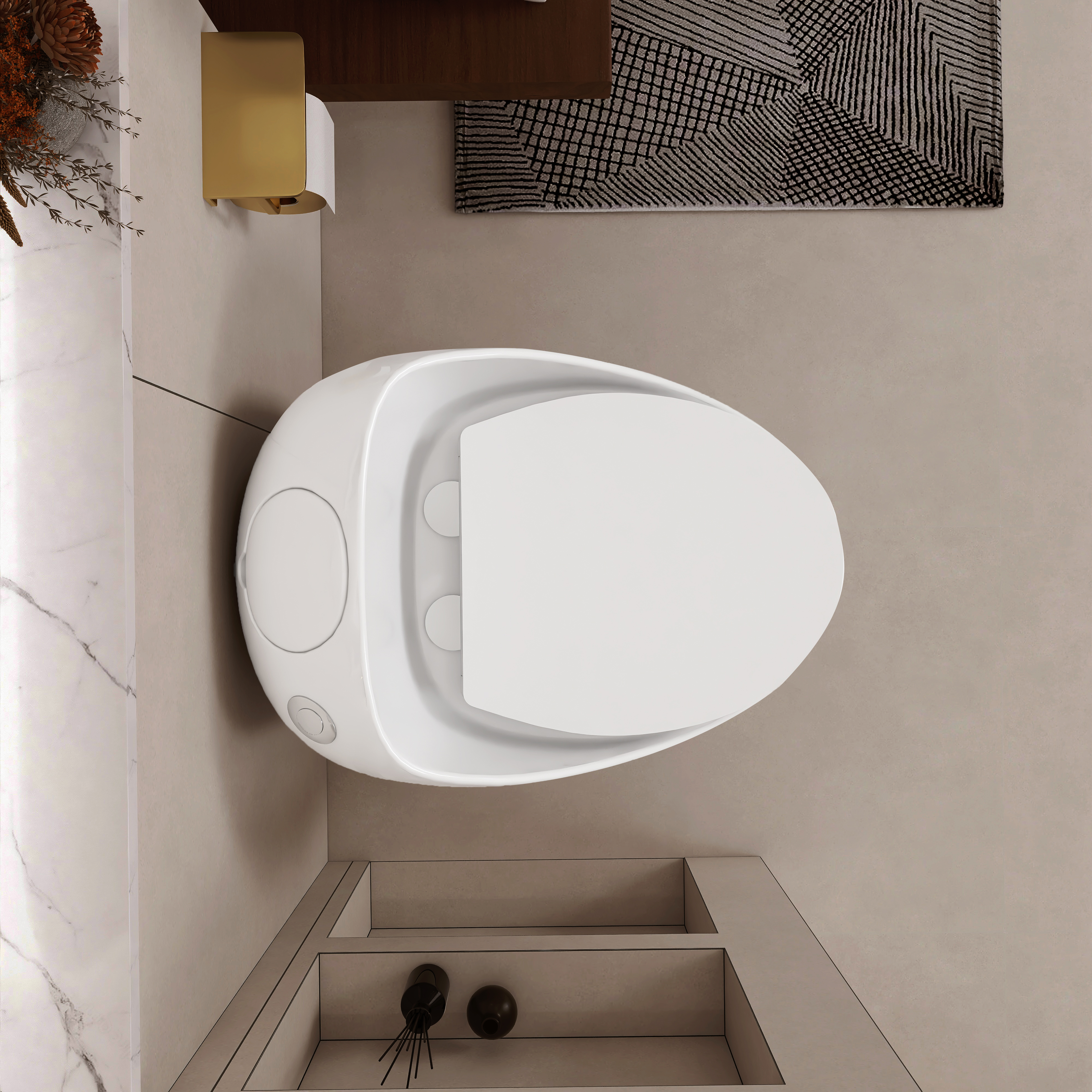 Egg Shape 1-Piece Toilet in Glossy White with 1.28 GPF Single Flush
