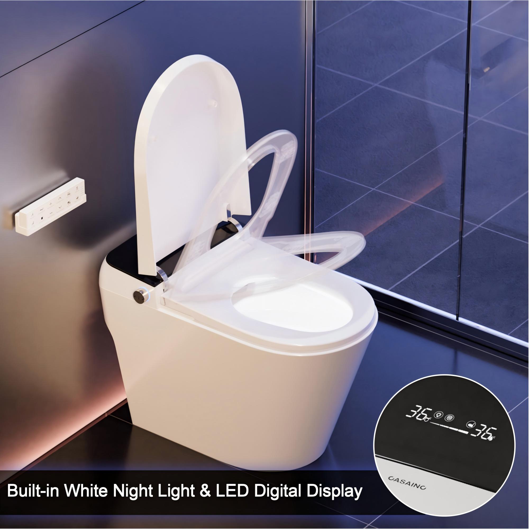 Elongated Smart Bidet Toilet with Heated Seat & Remote Control