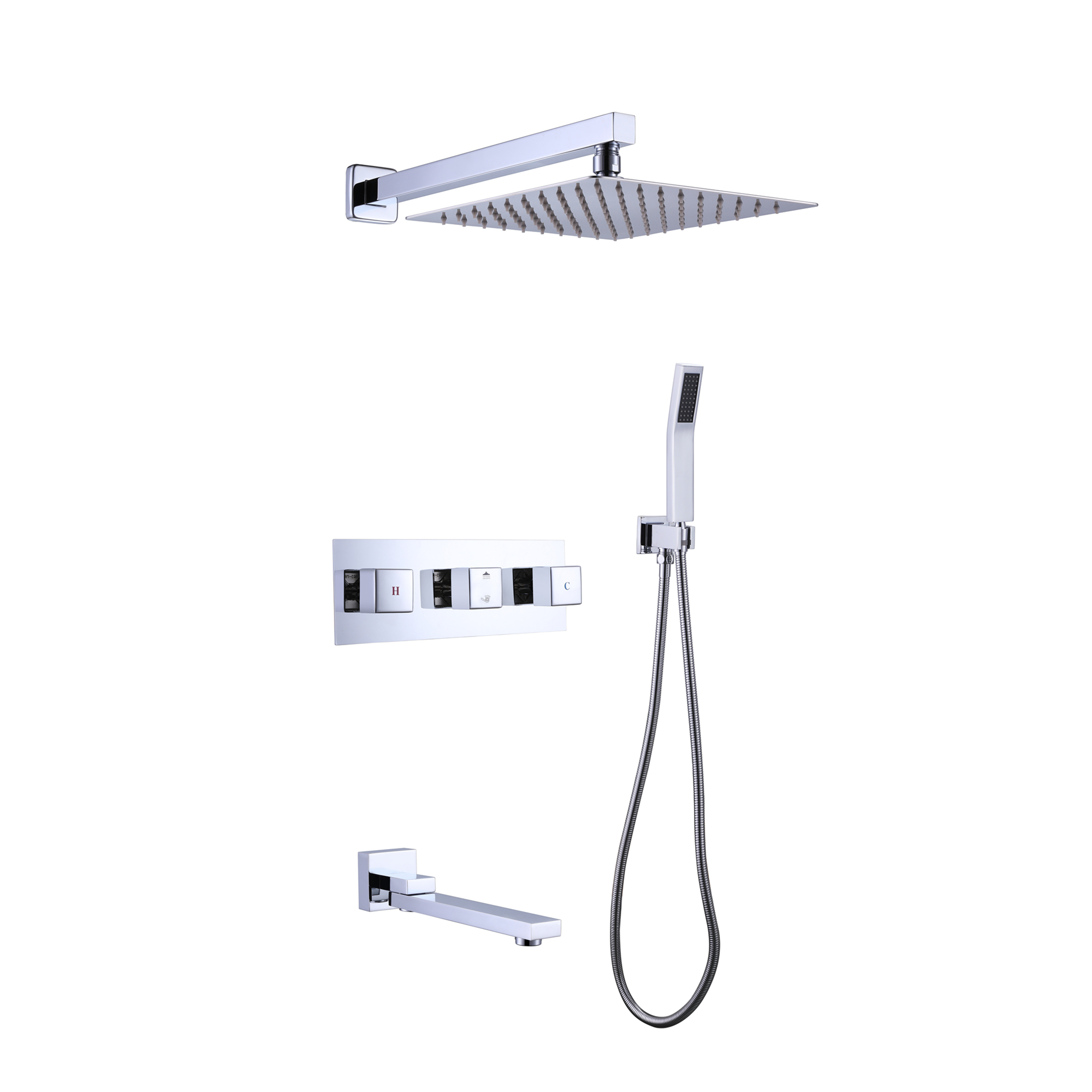 10-inch 3 Way Shower System with Hand Shower and Tub Filler