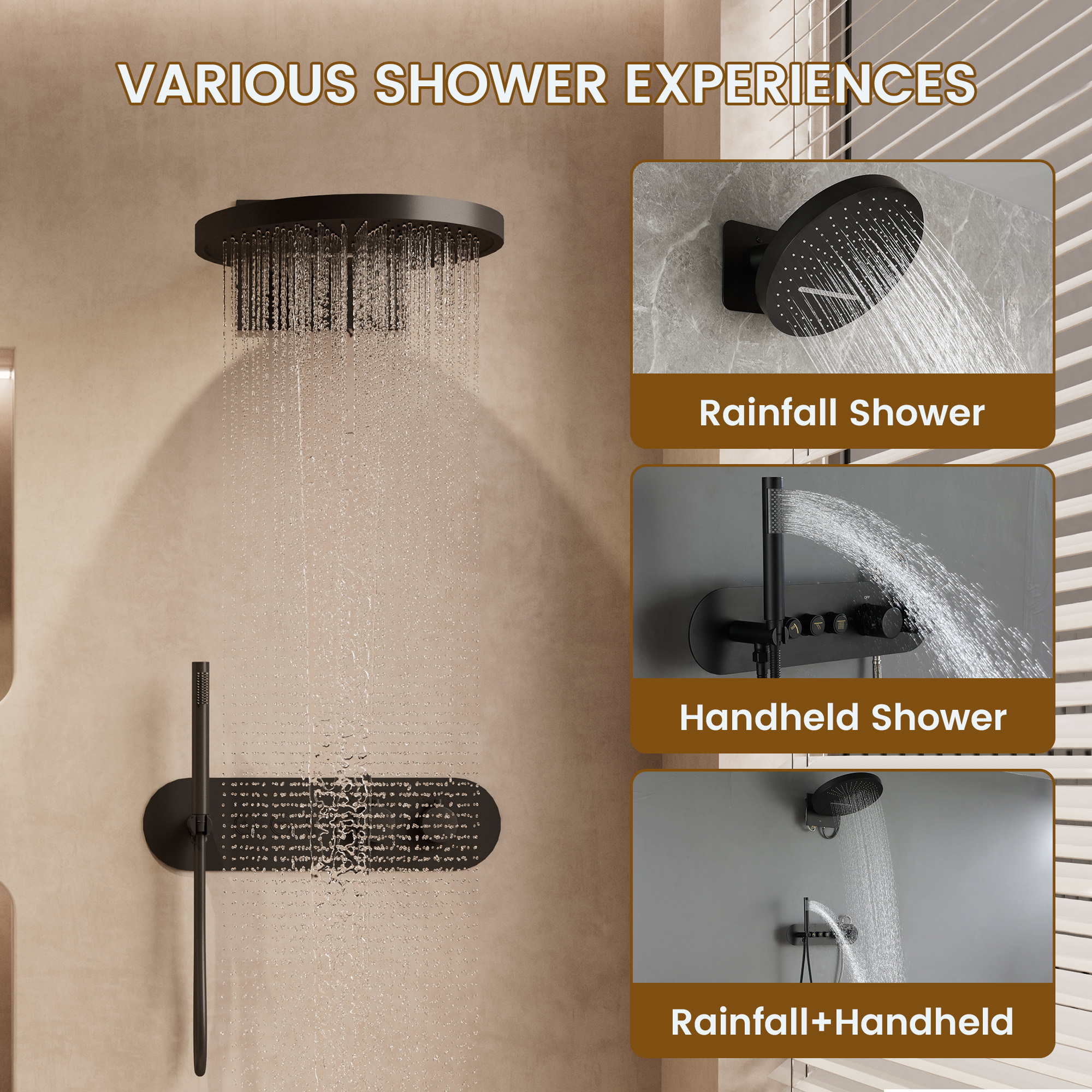 16-inch Wall-Mounted Thermostatic Shower System with Hand Shower