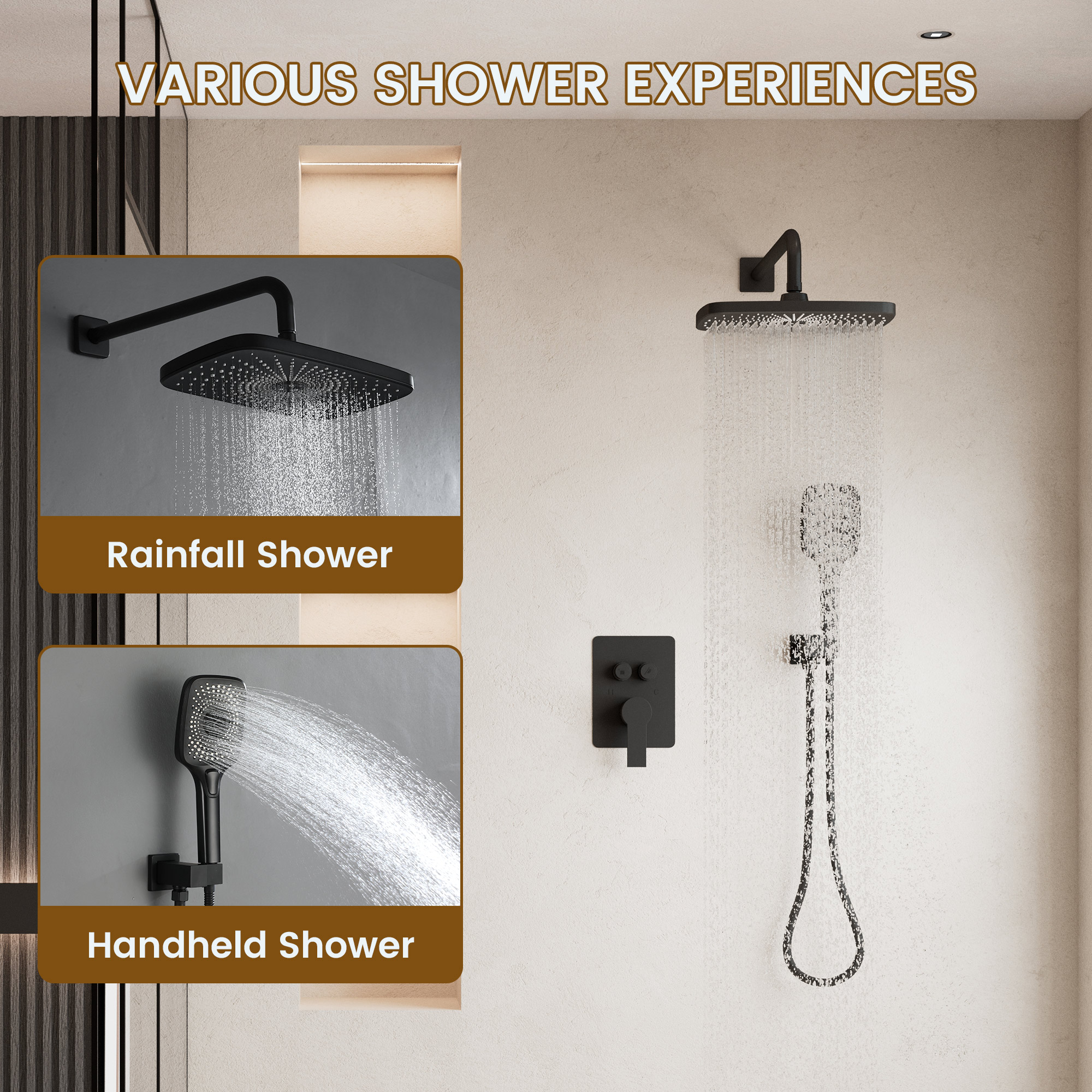 12-inch x 8-inch Wall-Mounted Dual-Function Shower System with Hand Shower