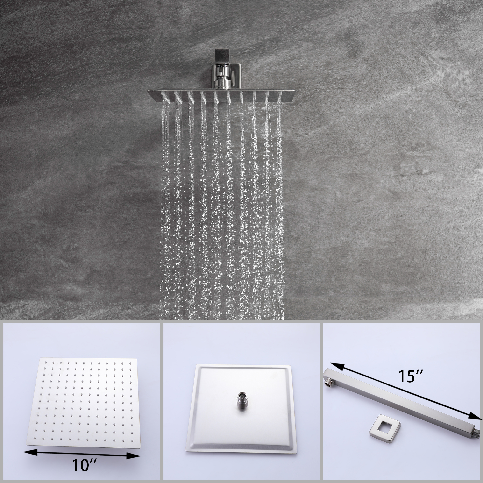 10-inch Wall Mounted Square Rainfall Shower System with Rough-in Valve