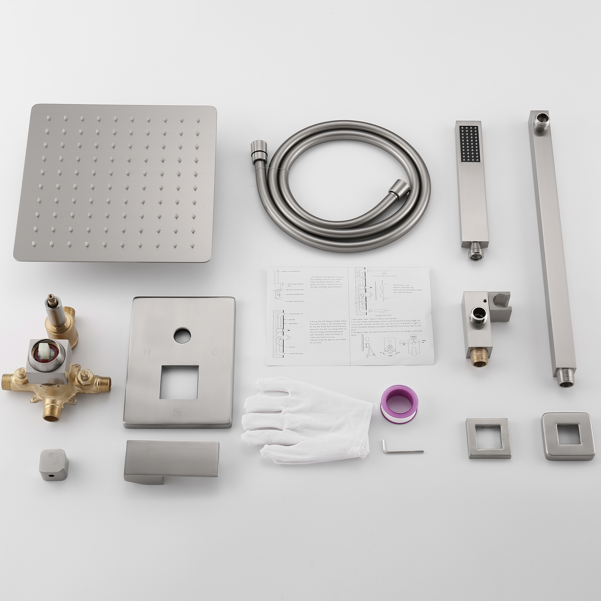 10-inch Wall Mounted Square Rainfall Shower System with Rough-in Valve