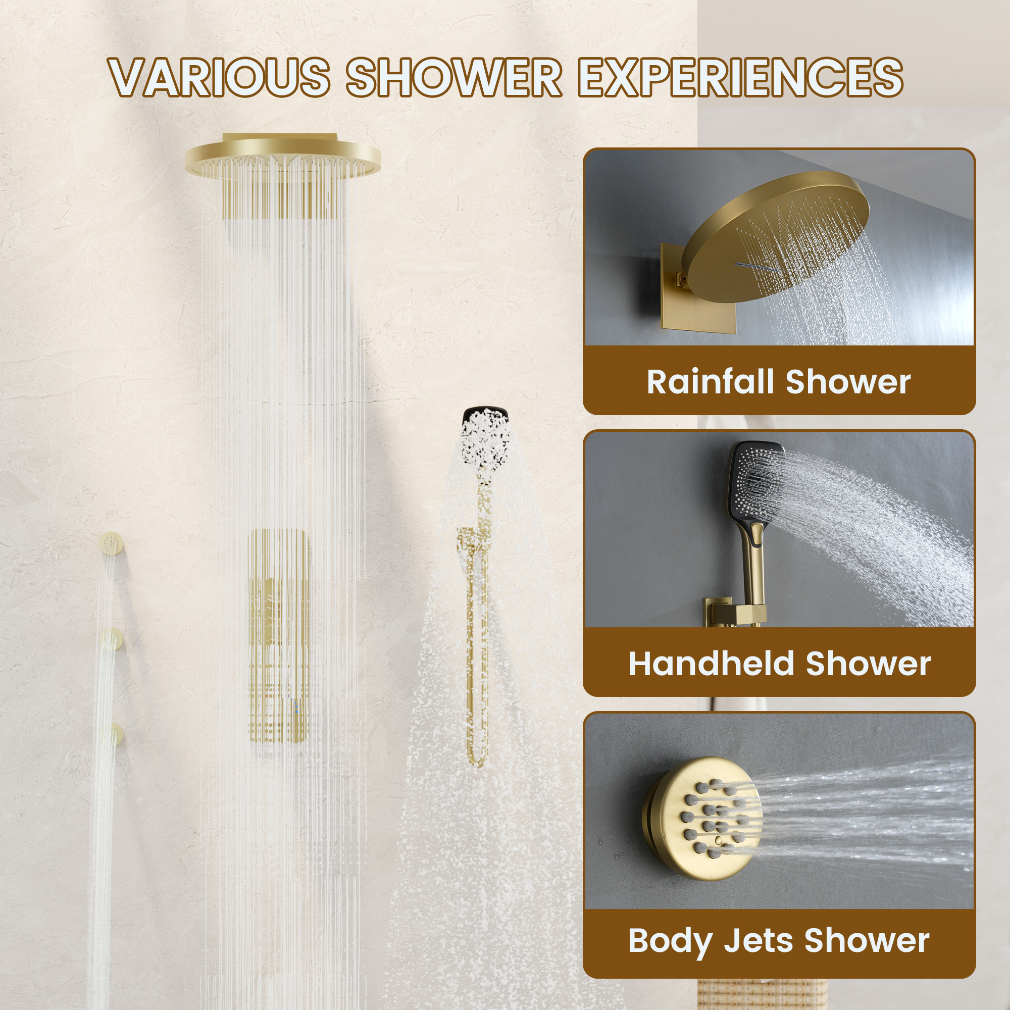16-inch Wall-Mounted 4-Function Thermostatic Shower System with 3 Body Jets